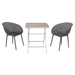 2 Pack Lounge Chair Set With Folding Square Table - Khaki / Warm Grey / White