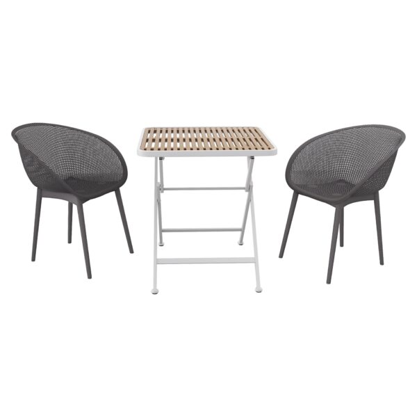 2 Pack Lounge Chair Set With Folding Square Table - Khaki / Warm Grey / White