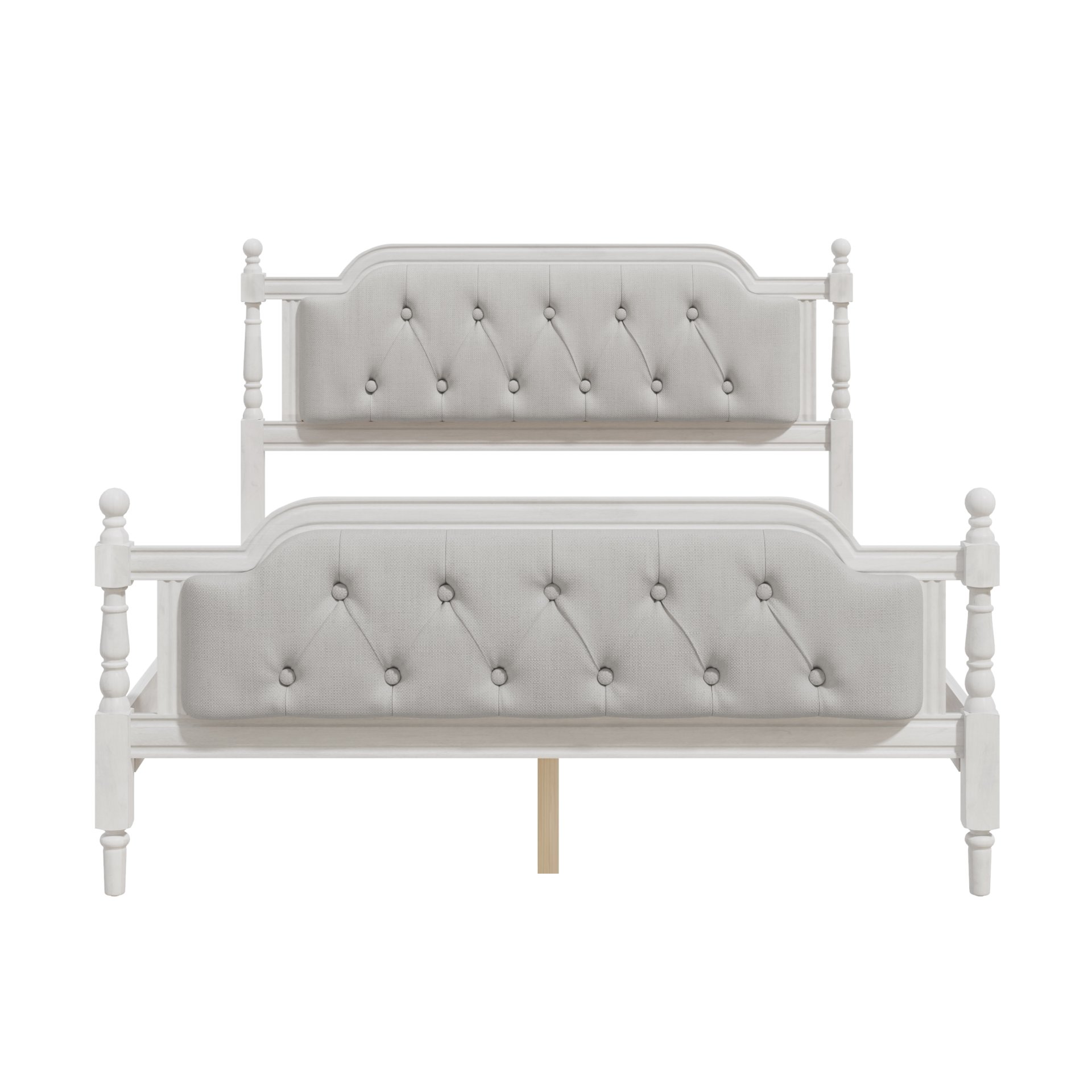 Full Size Traditional Style Solid Bed Frame With Upholstered Tufted Headboard, No Box Spring Needed - Antique White - Image 7