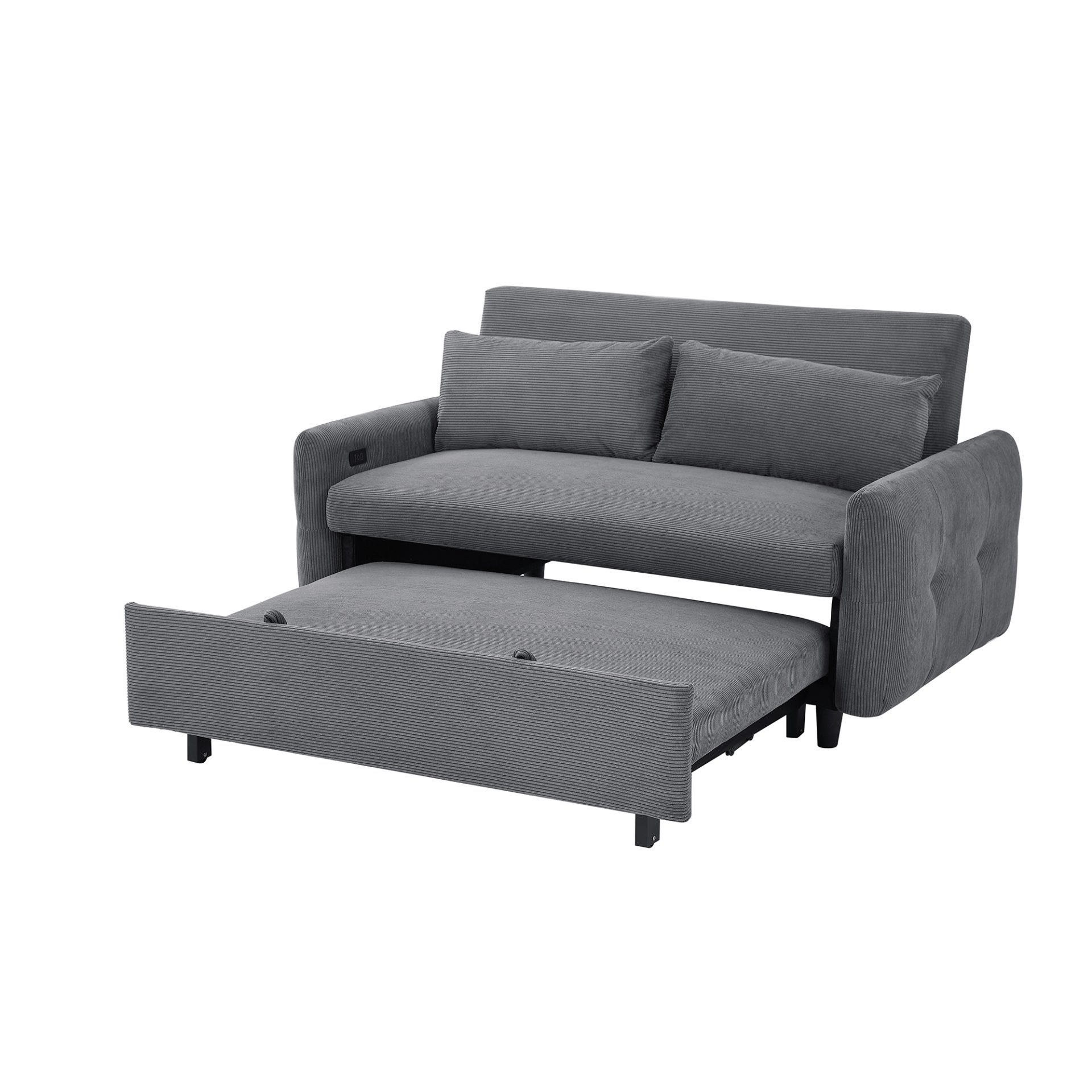 Pull Out Sofa Bed Convertible Couch 2 Seat Loveseat Sofa Modern Sleeper Sofa With 2 Throw Pillows And USB Ports For Living Room - Dark Gray - Image 19