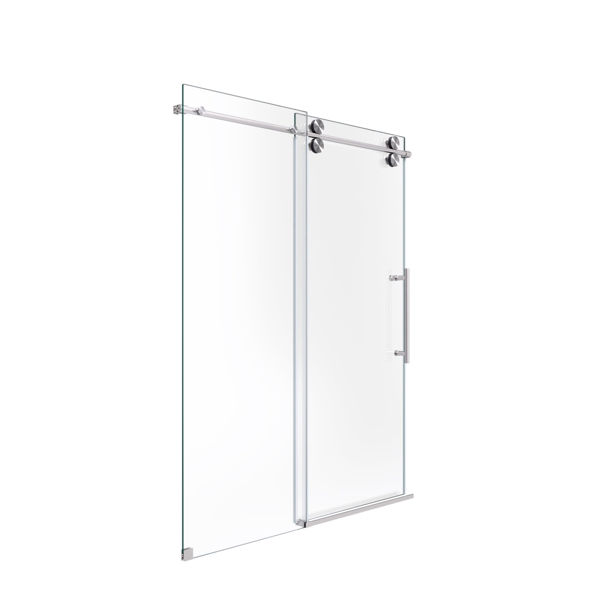 Frameless Single Sliding Shower Door With Bypass Design Clear Tempered Glass - Brushed Nickel - Image 14