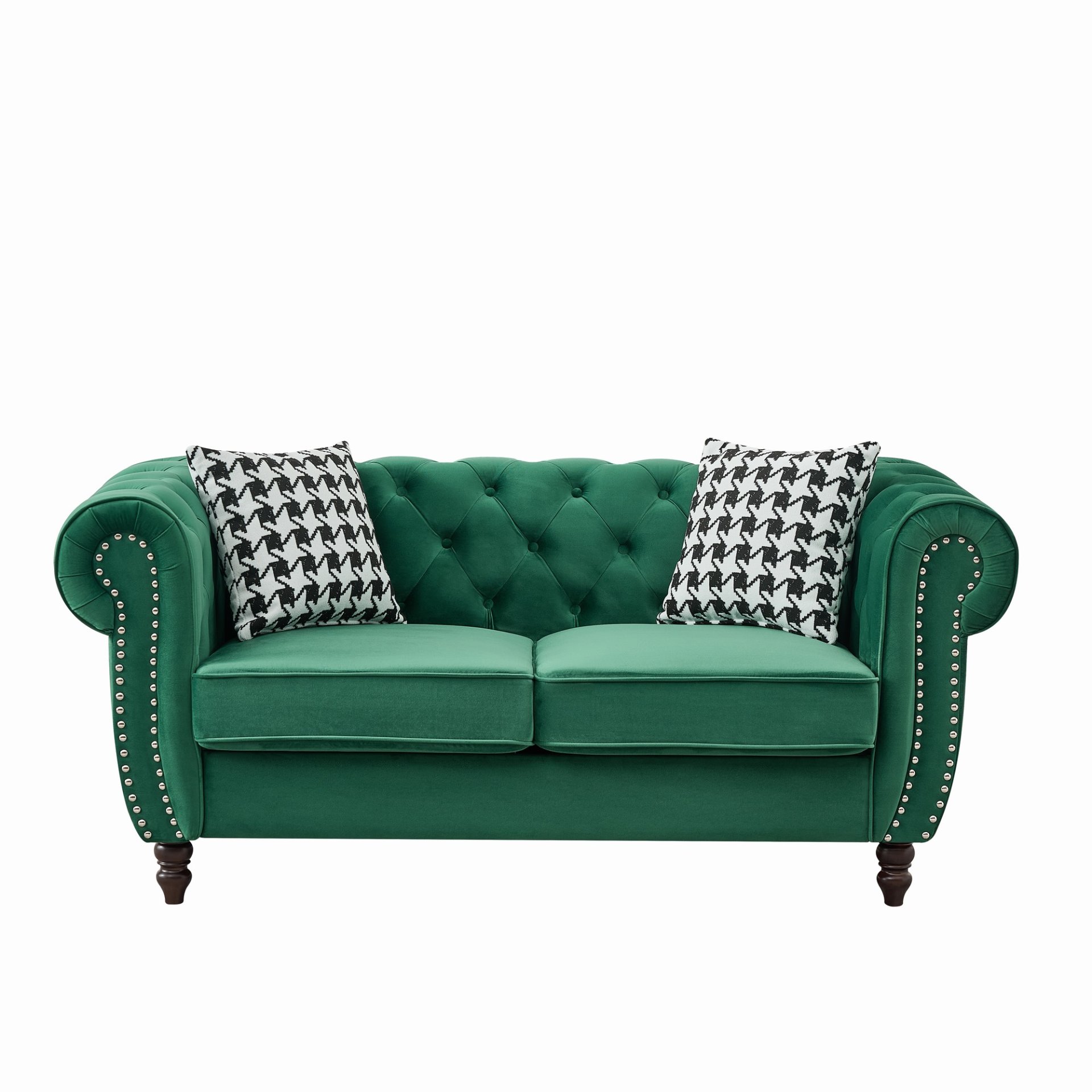 Chesterfield Sofa With Roll Armrest & Nailhead, 3 And 2 Seater - Green - Image 14