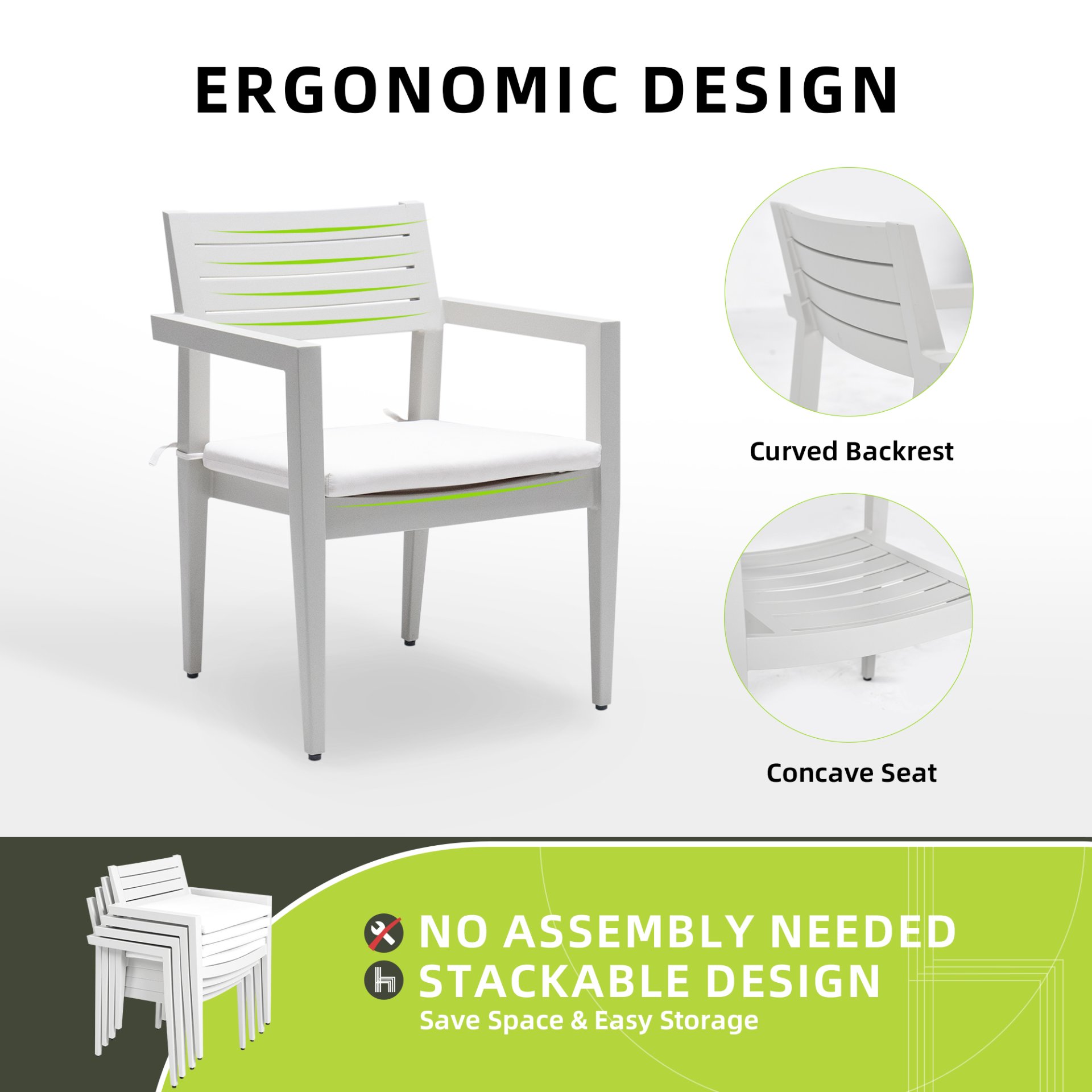 Outdoor Patio Stationary Dining Chairs With Outdoo Grade Sunbrella Fabric Cushions, Tapered Feet (Set of 4) - Grayish - Image 4