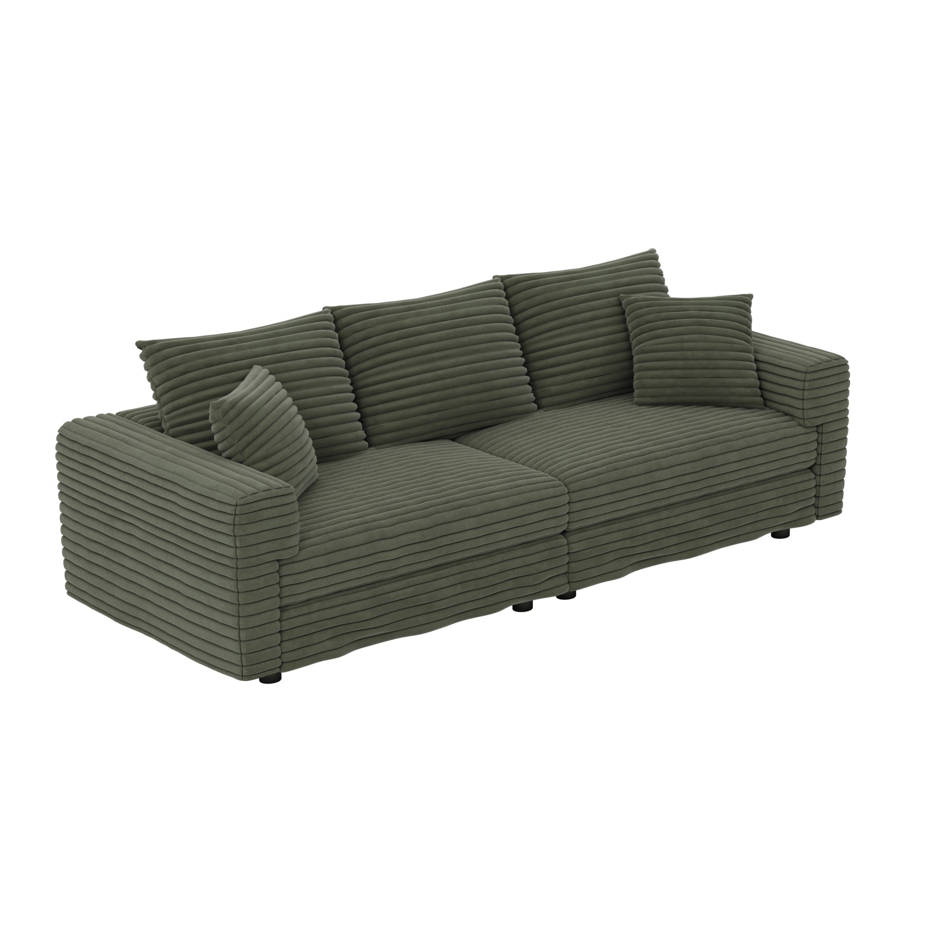 3 Seat Sofa, Deep Seat Couches With Soft Pillows And 3 Ottomans, Convertible Sofa Lounge Chair, For Living Room - Green - Image 8