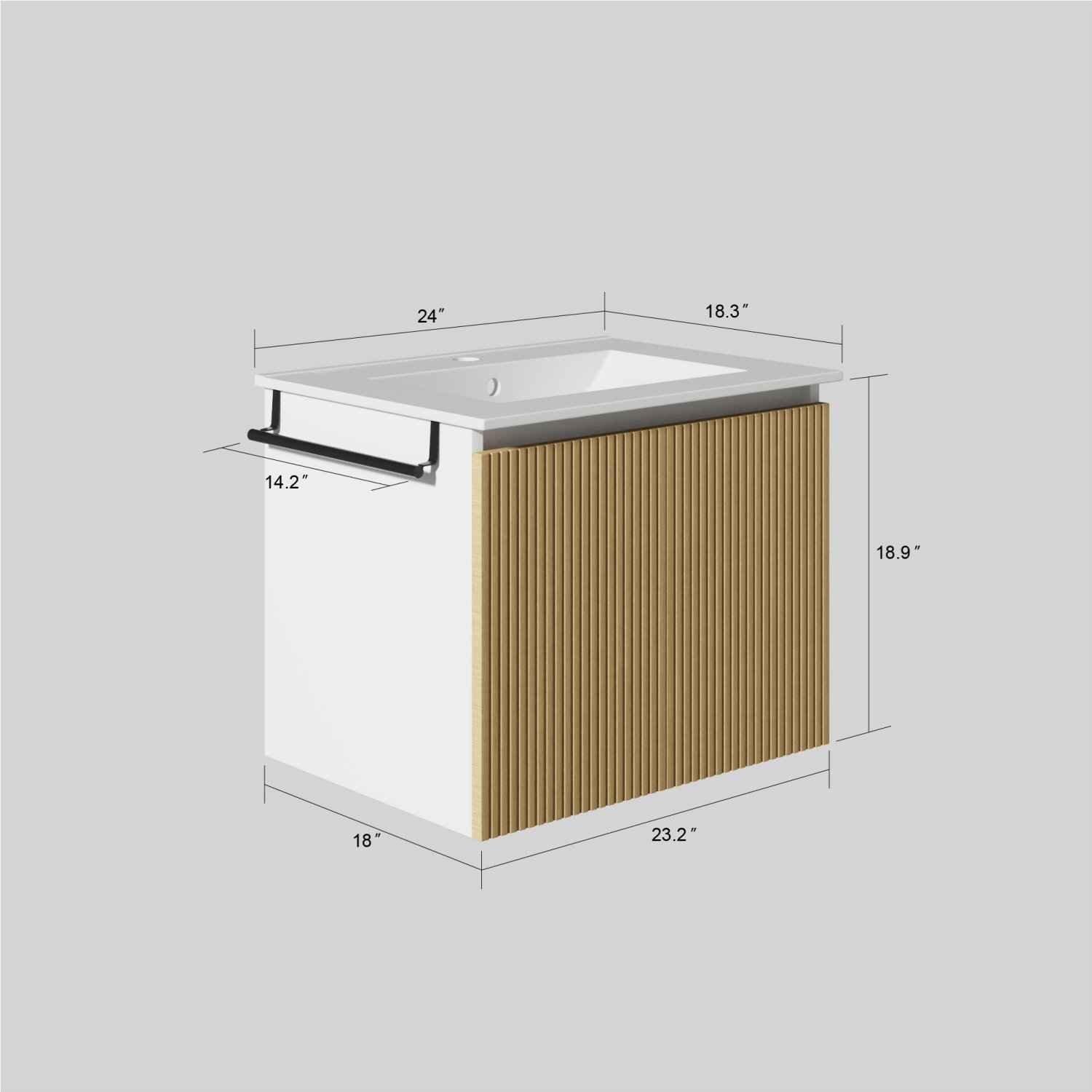 Floating Bathroom Vanity Combo, Towel Rack - Yellow / White - Image 3