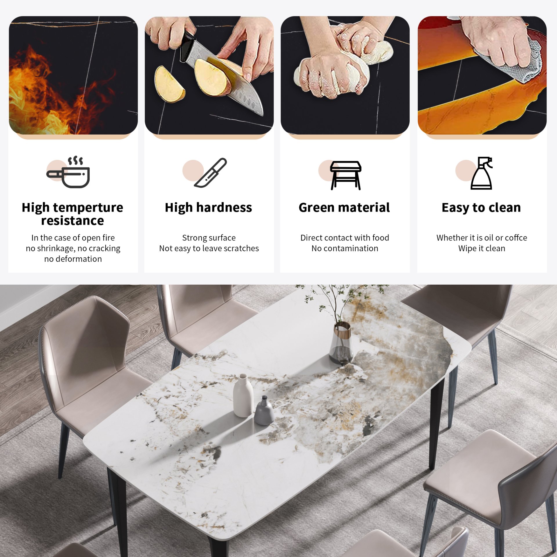 Modern Artificial Stone Pandora Curved Leg Dining Table 6 People - Antique White - Image 12