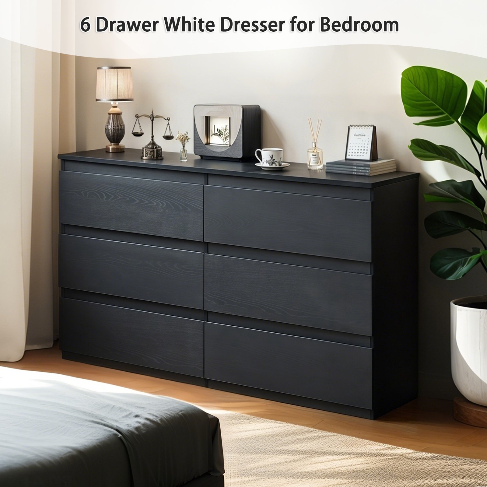 6 Drawer Dresser With Spacious Countertop And Concealed Handles, Storage Cabinet For Bedroom - Black - Image 4
