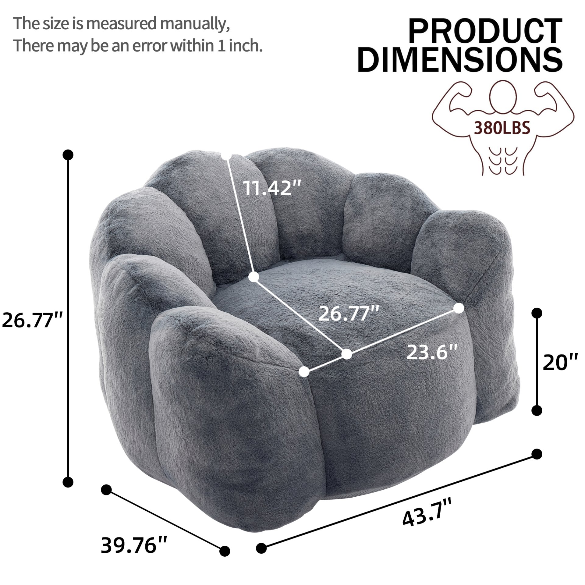 Lotus Compression Sofa Bean Bag With Pull Ring - Gray - Image 3