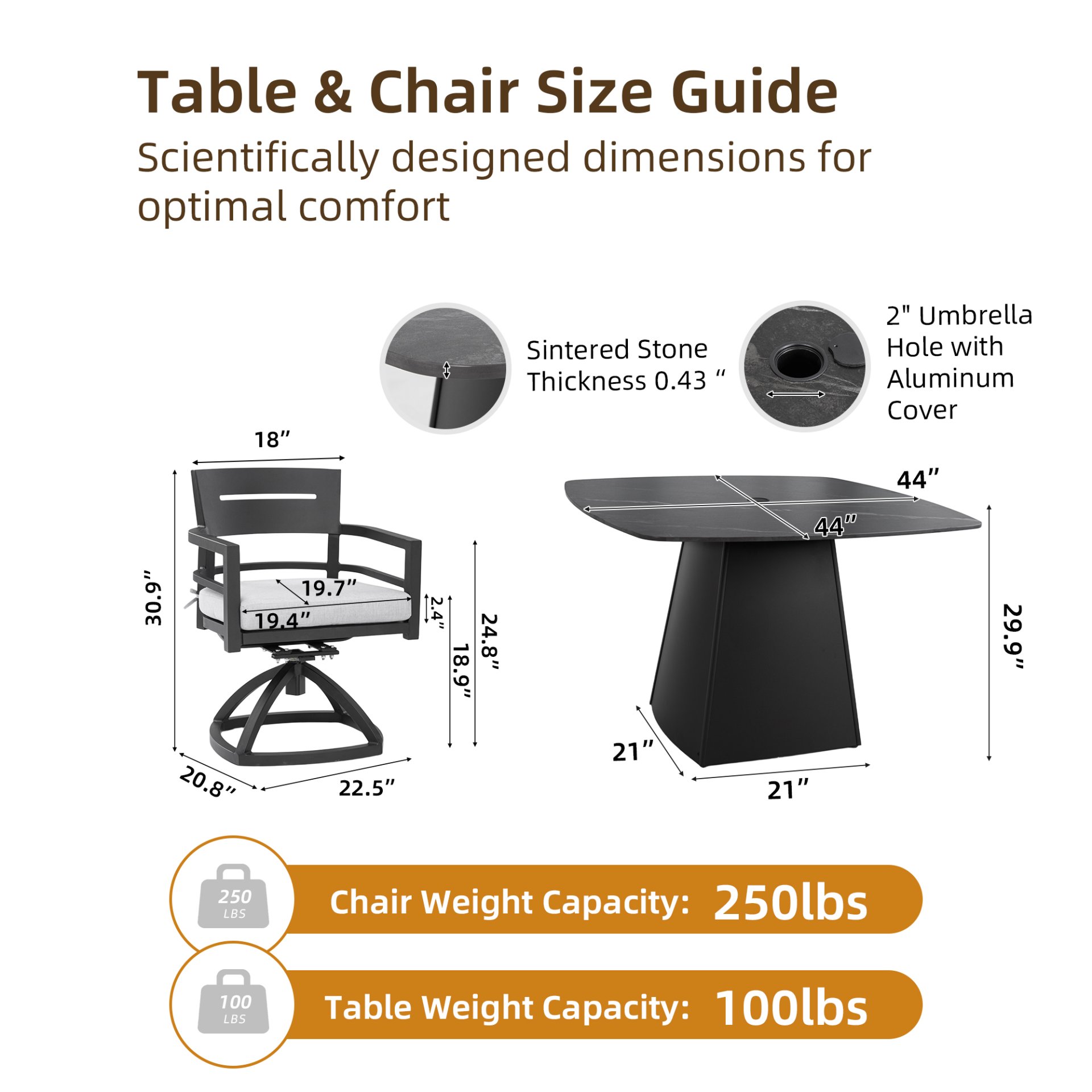 5 Piece Outdoor Pedestal Dining Set, Rounded Square Table With Flared Base And 4 Swivel Rockers - Ember Black - Image 3