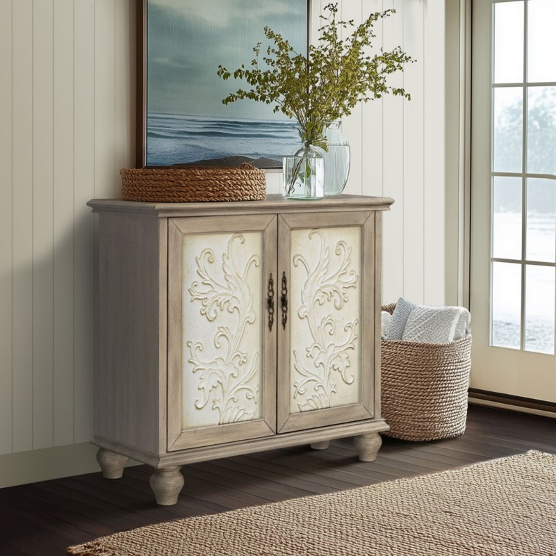Driscoll - 2 Door Cabinet With Floral Design - Reclaimed Natural - Image 14