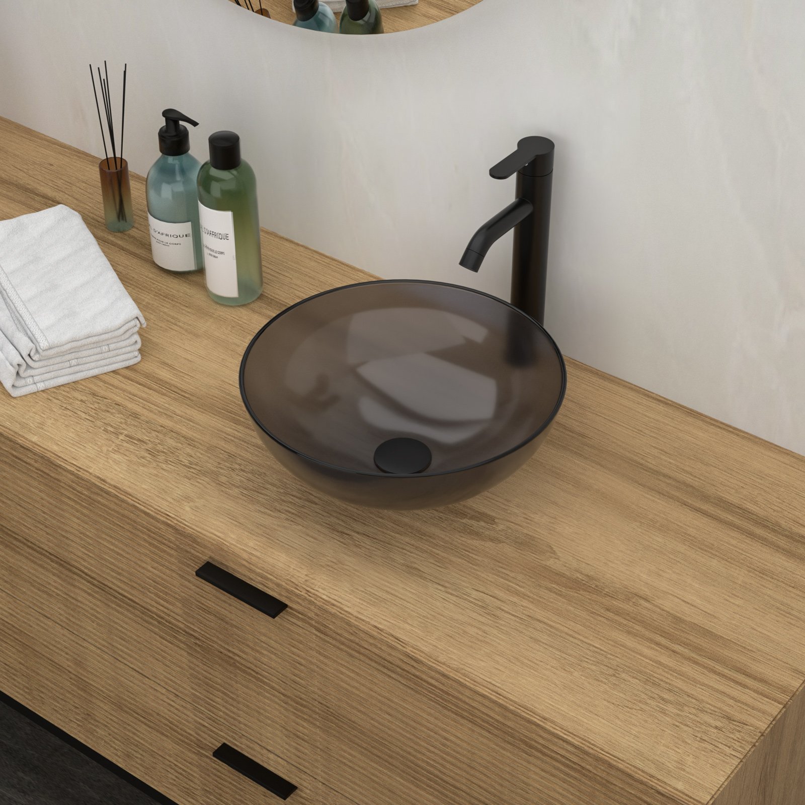 Artistic Vessel Sink With Pop Up Drain, Smooth Rounded Edges - Gray - Image 2