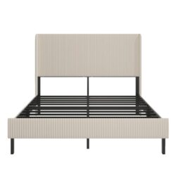 Queen Size Platform Bed With Metal Frame And Charging Station - Beige