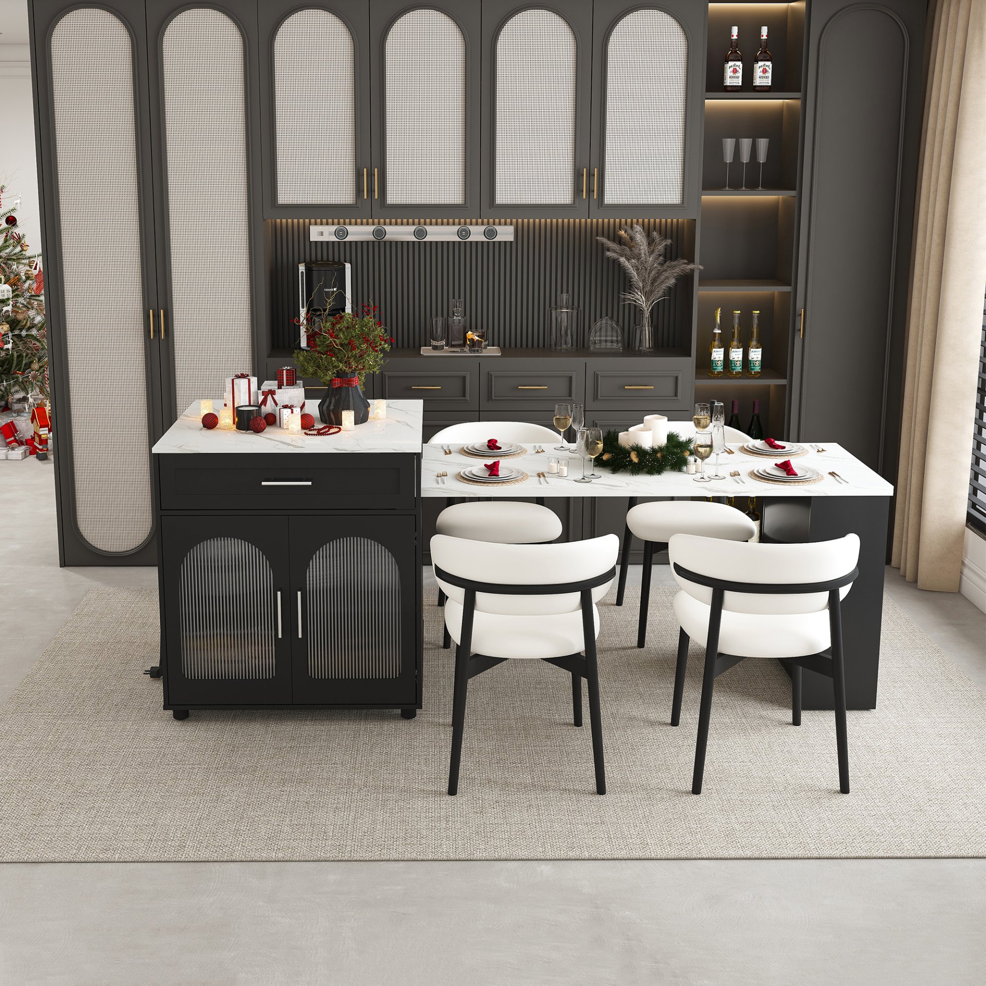 Expandable Kitchen Island With Dining Table - Black - Image 4