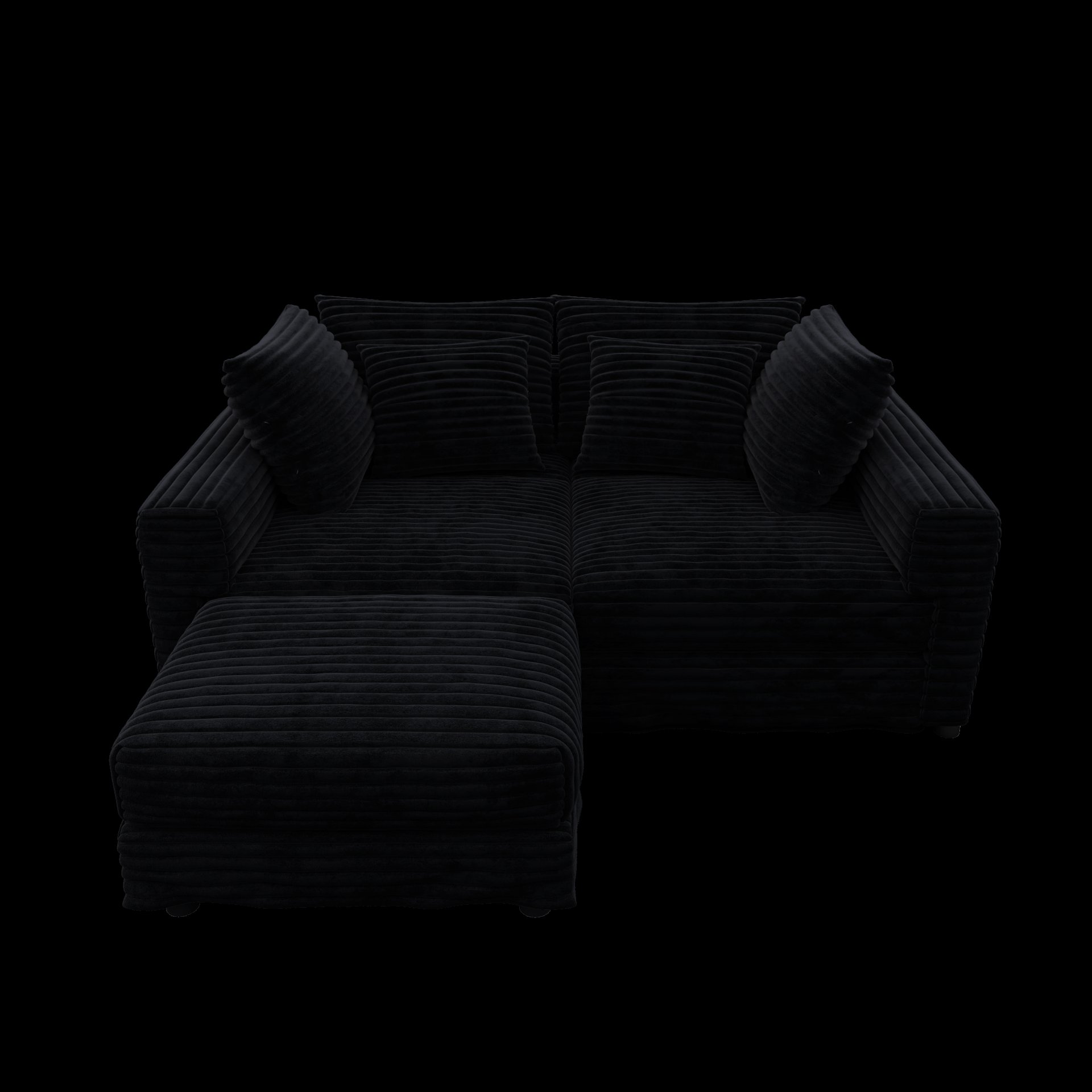4 Seat Sofa, Deep Seat Couches With Soft Pillows And Movable Ottoman, Convertible Sofa Lounge Chair, For Living Room - Black - Image 16