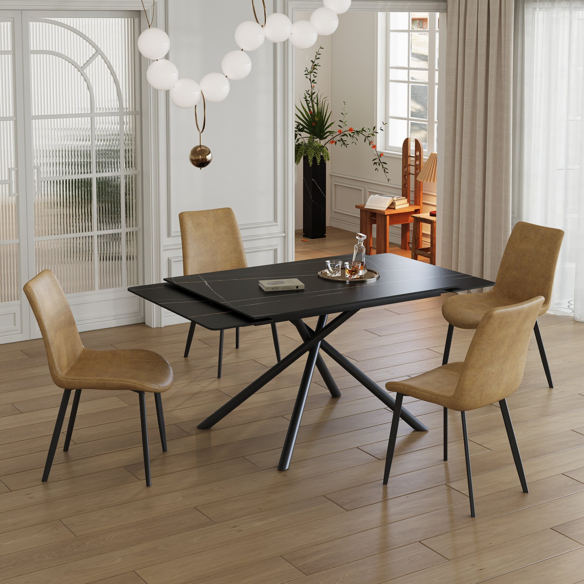 Retractable Dining Table With Carbon Steel Legs, For 6 - 8 Seats - Black - Image 7