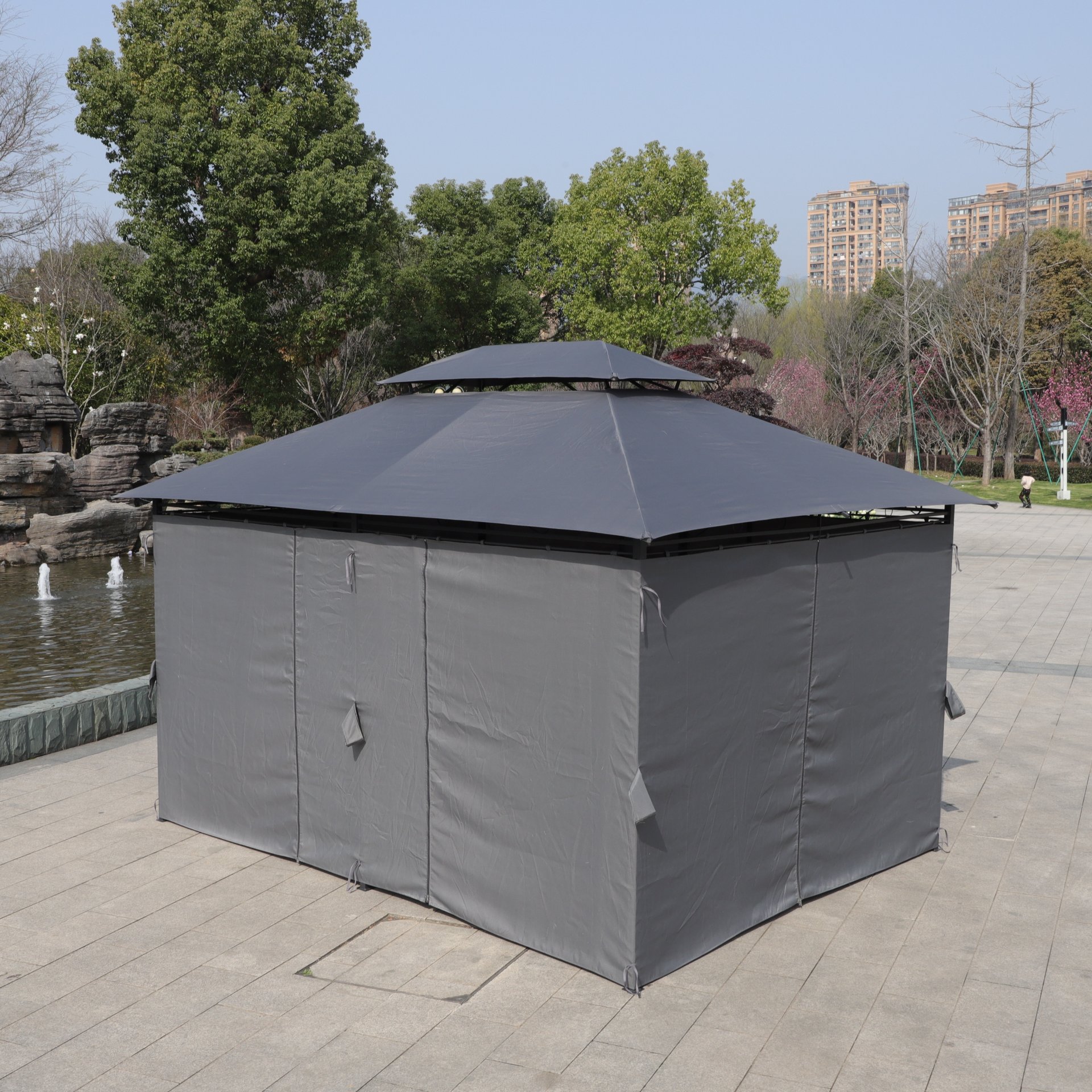 13 0 Ft Outdoor Patio Gazebo Canopy Tent With Ventilated Double Roof And Side Wall (Detachable Curtain Included On All Sides) Suitable For Lawn Garden Backyard And Deck - Gray - Image 11