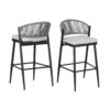 Outdoor Bar Height Metal Frame Counter Stools With Scallop Shaped Backrest & Water Resistant Cushions (Set of 2) - Matte Black - Image 6