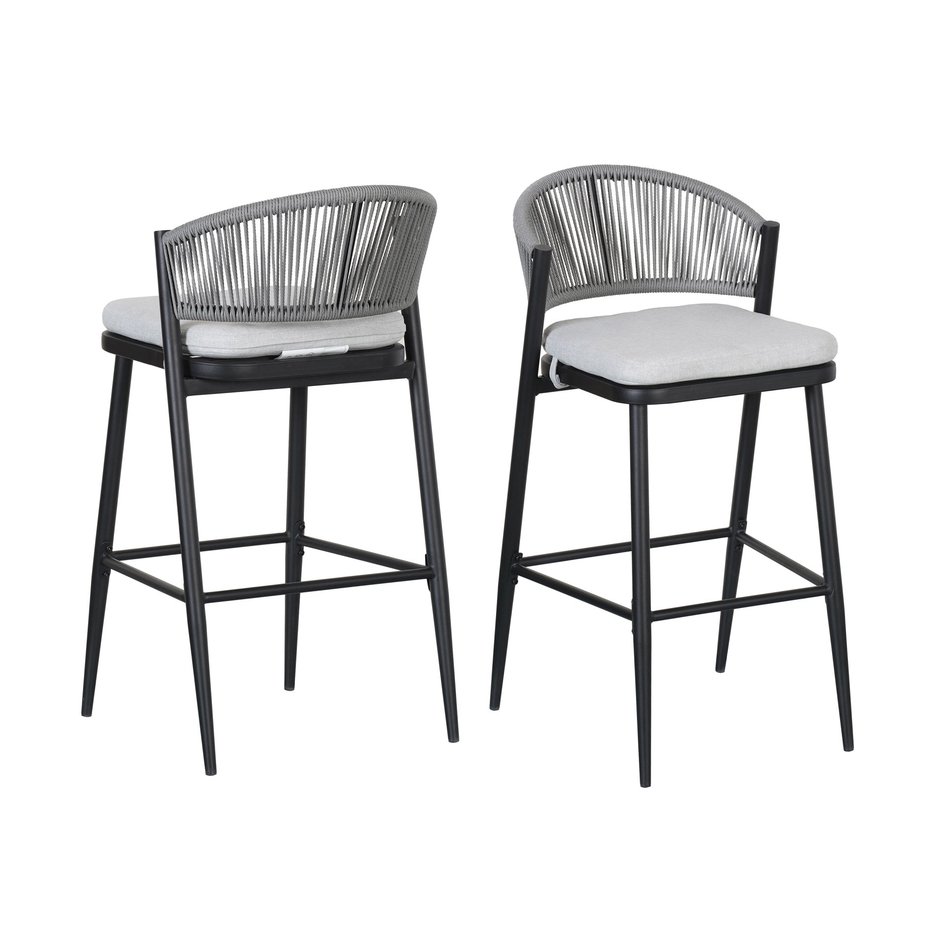 Outdoor Bar Height Metal Frame Counter Stools With Scallop Shaped Backrest & Water Resistant Cushions (Set of 2) - Matte Black - Image 6