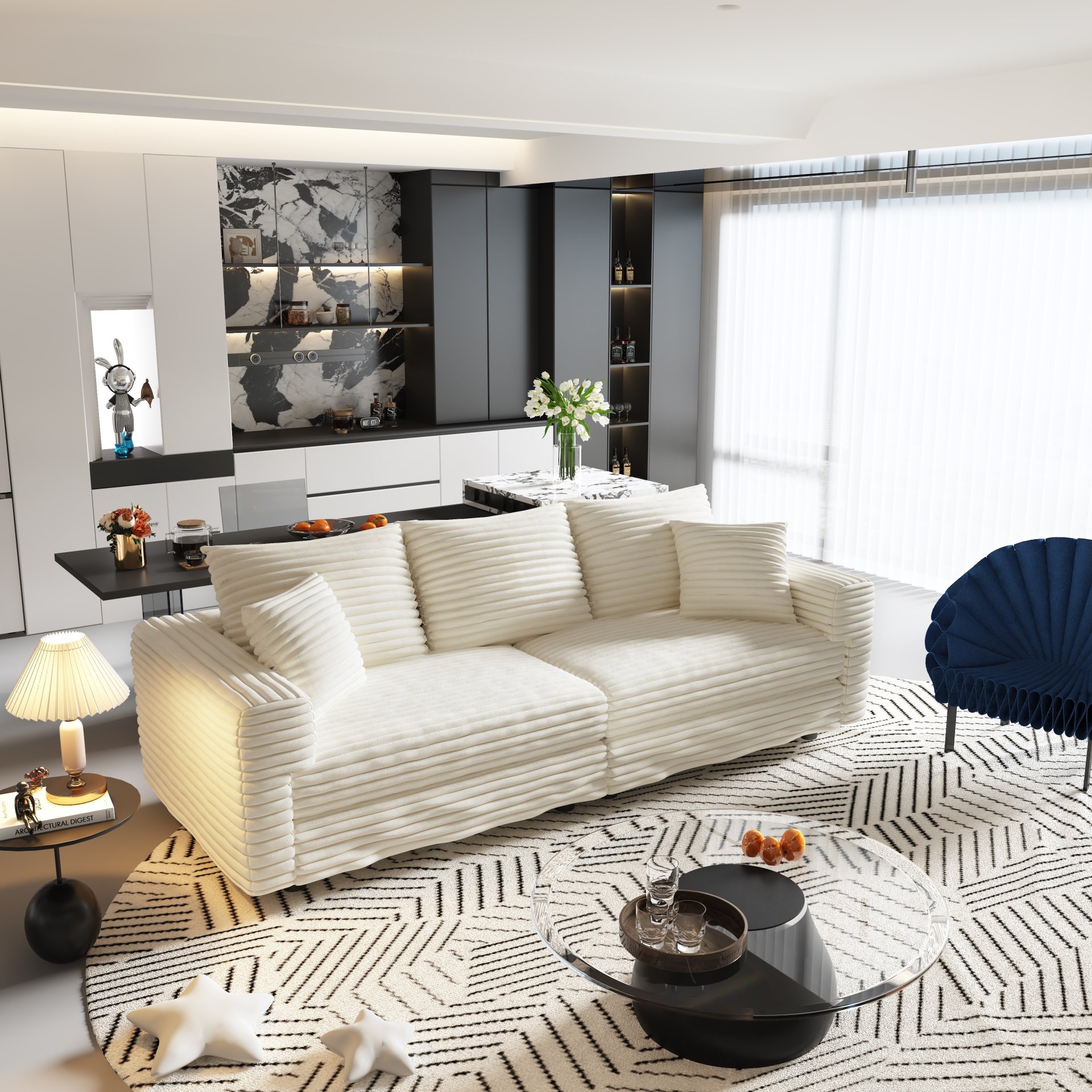 3 Seat Sofa, Convertible Deep Seat Sofa Lounge Chair For Living Room - Beige - Image 5