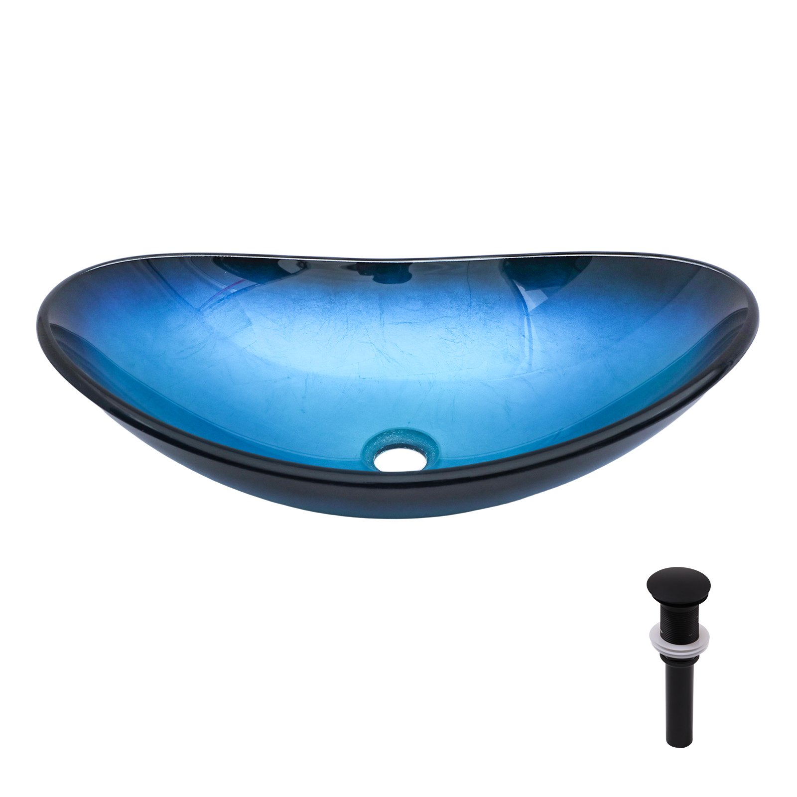 Vessel Sink With Pop Up Drain, Boat Shape Above Counter Bathroom Sink - Blue - Image 6