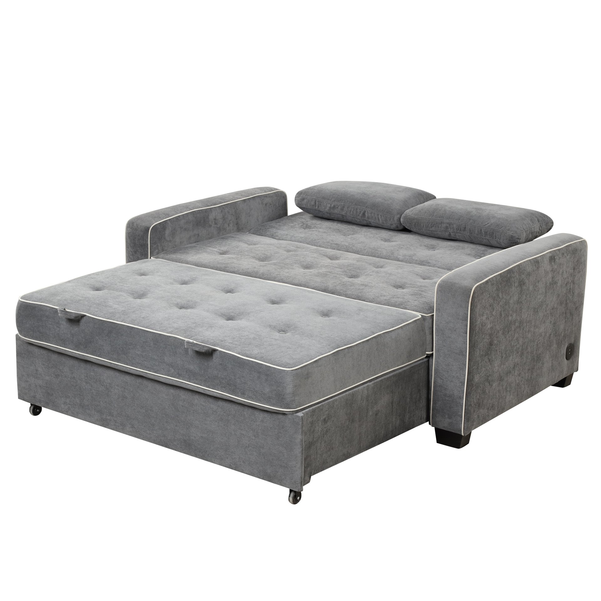 Upholstered Sleeper Bed Sofa With USB Charging, Adjustable Backrest, And Throw Pillows - Charcoal Gray - Image 16