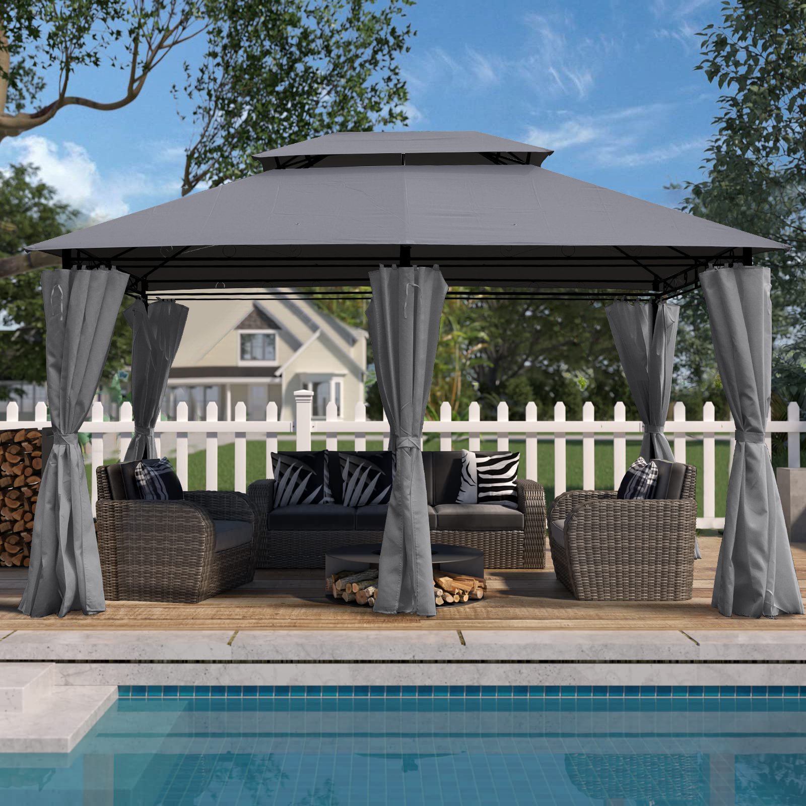 13 0 Ft Outdoor Patio Gazebo Canopy Tent With Ventilated Double Roof And Side Wall (Detachable Curtain Included On All Sides) Suitable For Lawn Garden Backyard And Deck - Gray - Image 4