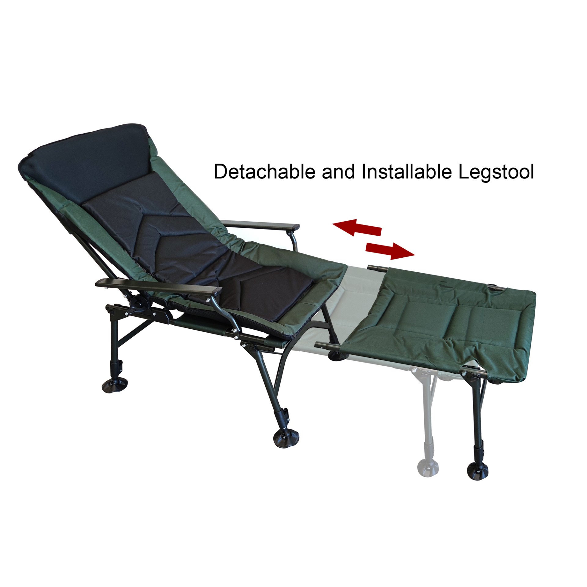Camping Lounge Chair With Detachable Footrest, Portable Folding Reclining Camping Chair With Adjustable Backrest For Indoor And Outdoor Camping Beach Hiking Fishing - Green / Black - Image 12