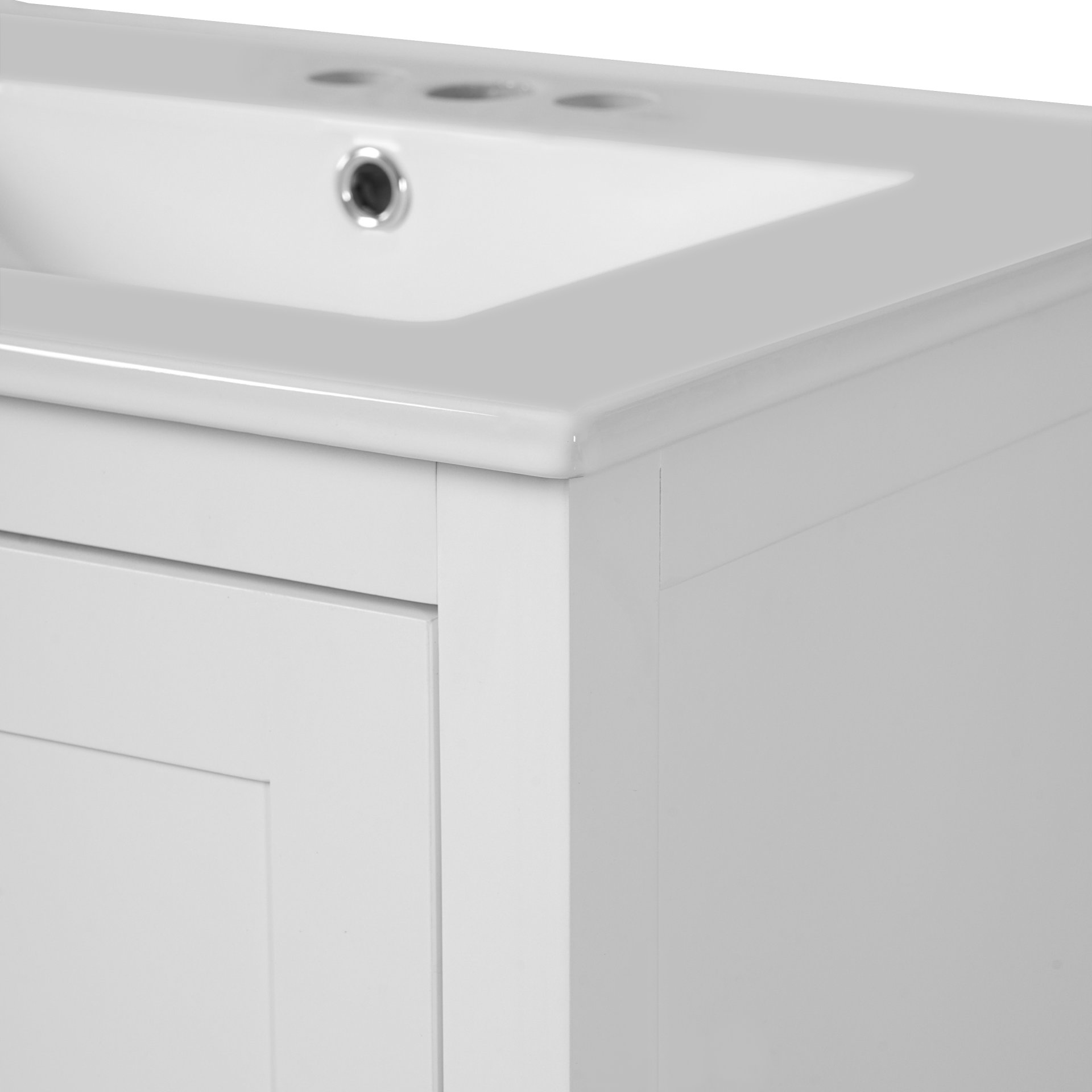 Bathroom Vanity With Integrated Undermount Sinks, Soft Close Doors, Divided Drawer, And Double Layer Shelf - White - Image 16