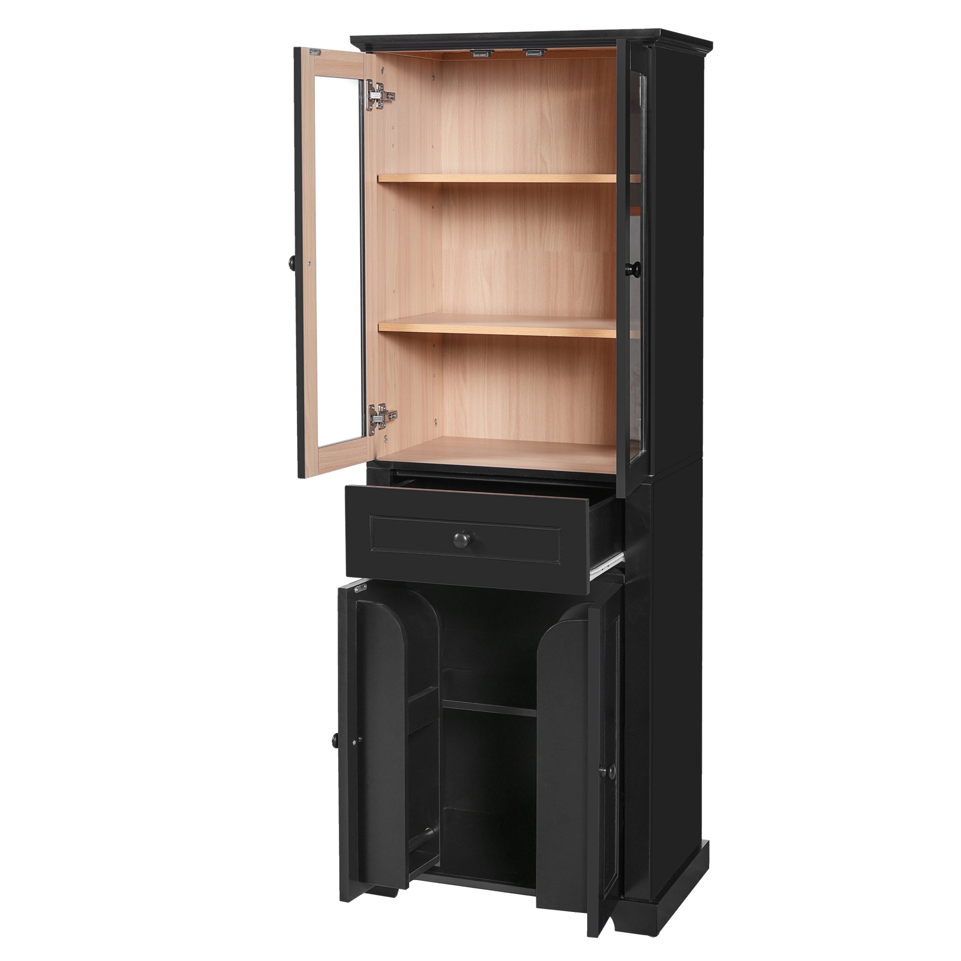Bathroom Storage Cabinet, Adjustable Shelves & Drawer, Freestanding Linen Tower - Black - Image 13
