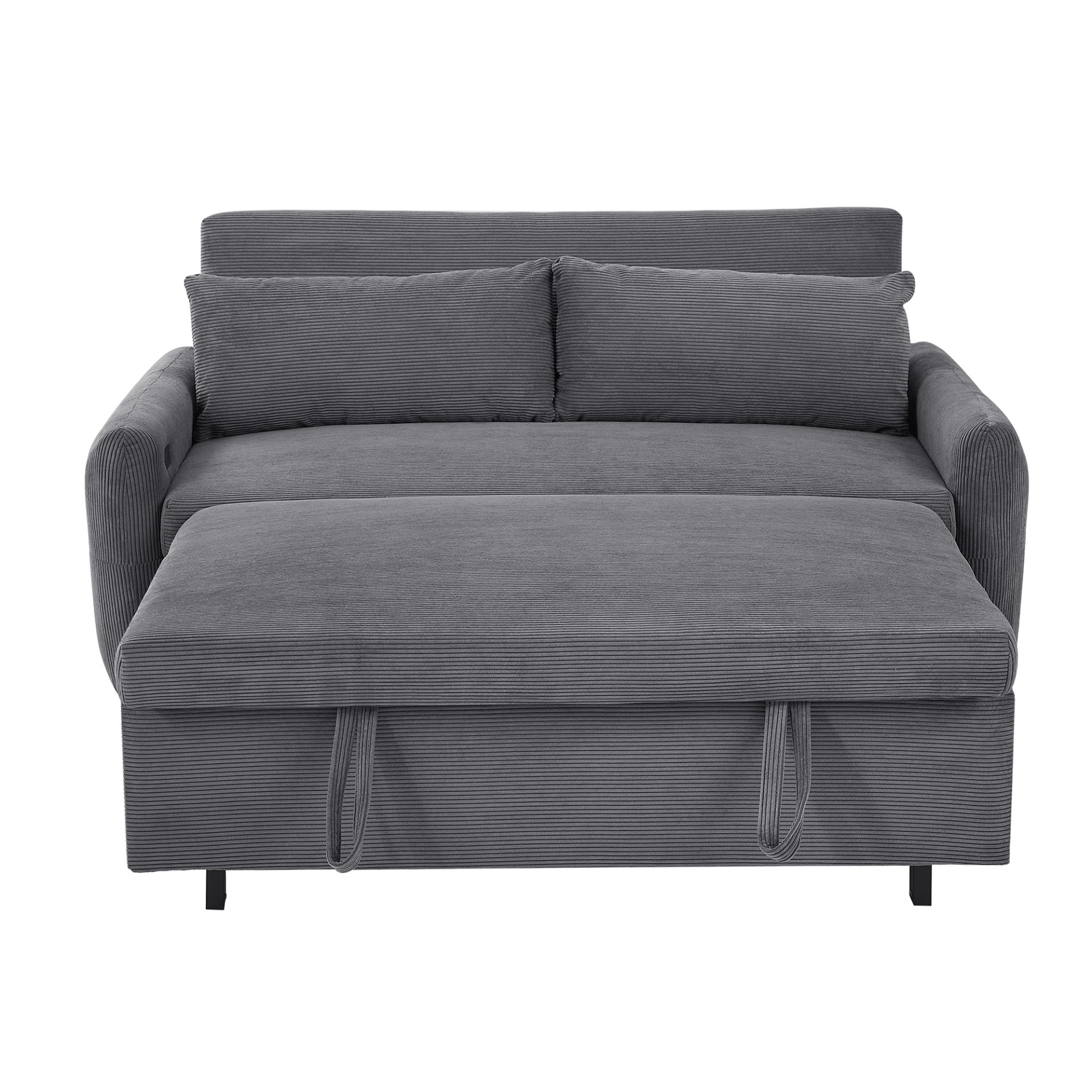 Pull Out Sofa Bed Convertible Couch 2 Seat Loveseat Sofa Modern Sleeper Sofa With 2 Throw Pillows And USB Ports For Living Room - Dark Gray - Image 16