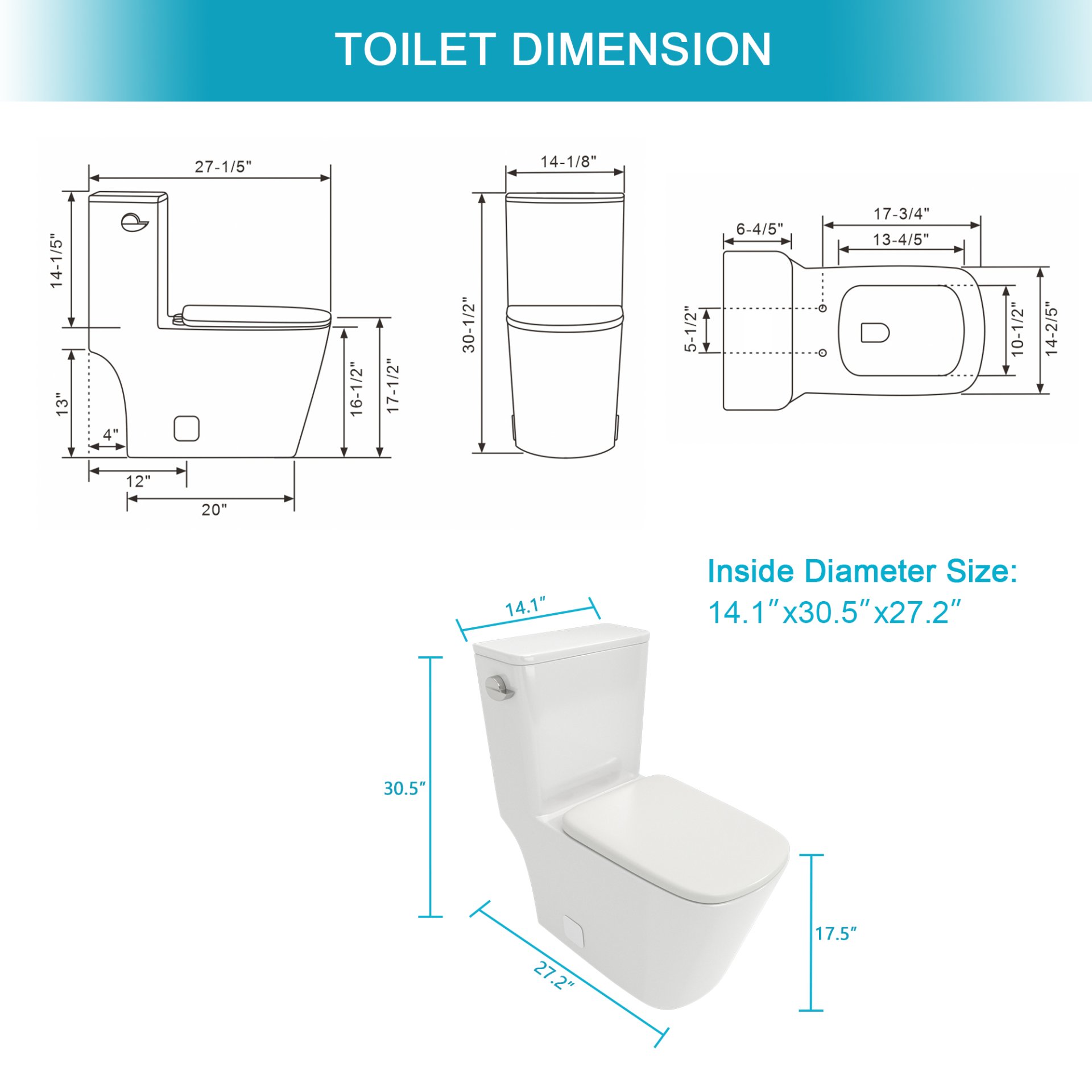 1 Piece Toilet With Single Flush And Soft Closing Seat - White - Image 3