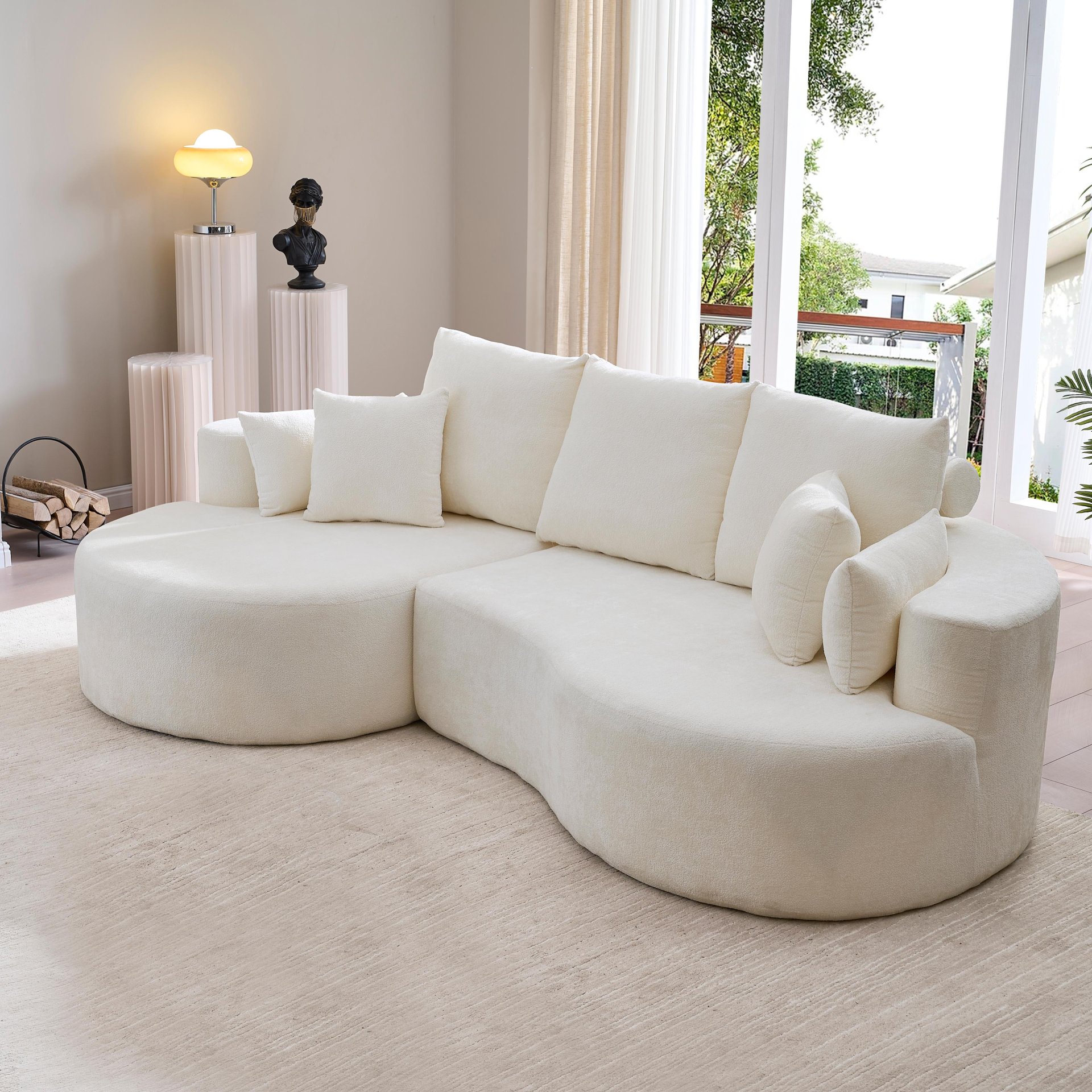 2 Piece Fabric Cloud Curved Sectional Sofa With Chaise For Living Room Bedroom Apartment - Snow White - Image 2