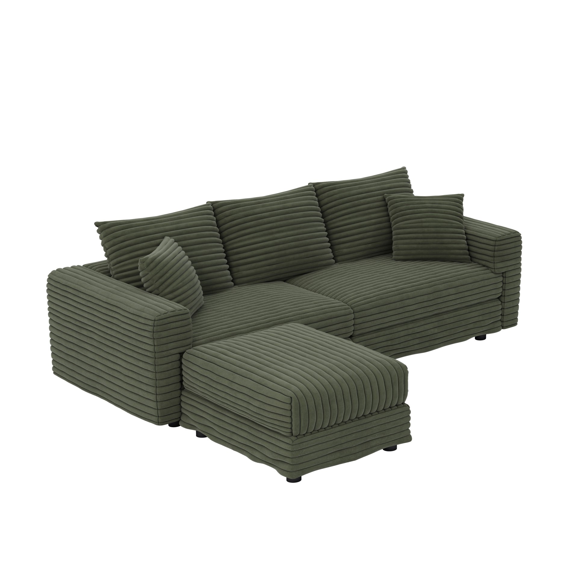 3 Seat Sofa, Deep Seat Couches With Soft Pillows And 1 Ottomans, Convertible Sofa Lounge Chair, For Living Room - Green - Image 23