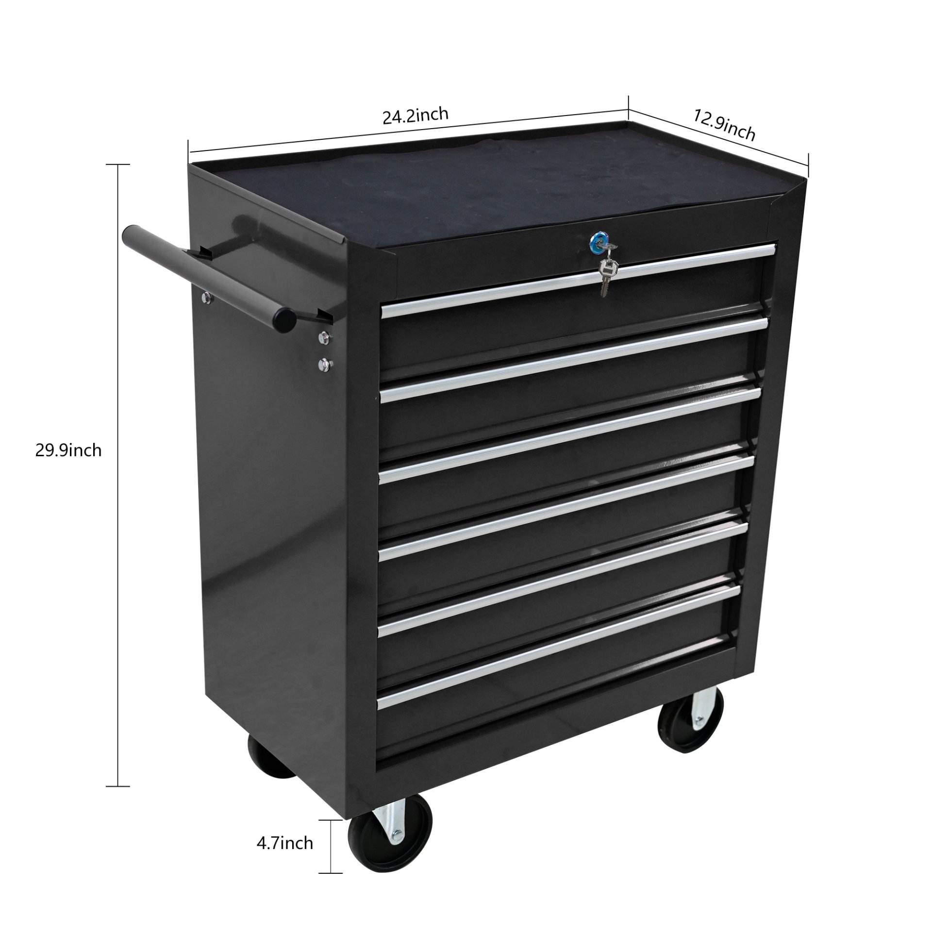 Rolling Tool Chest, 6 Drawer Tool Box With Wheels, Heavy Duty Industrial Service Cart Storage Organizer With Locking System, Rolling Tool Box Organizer Tool Case For Garage, Repair Shop - Black - Image 3