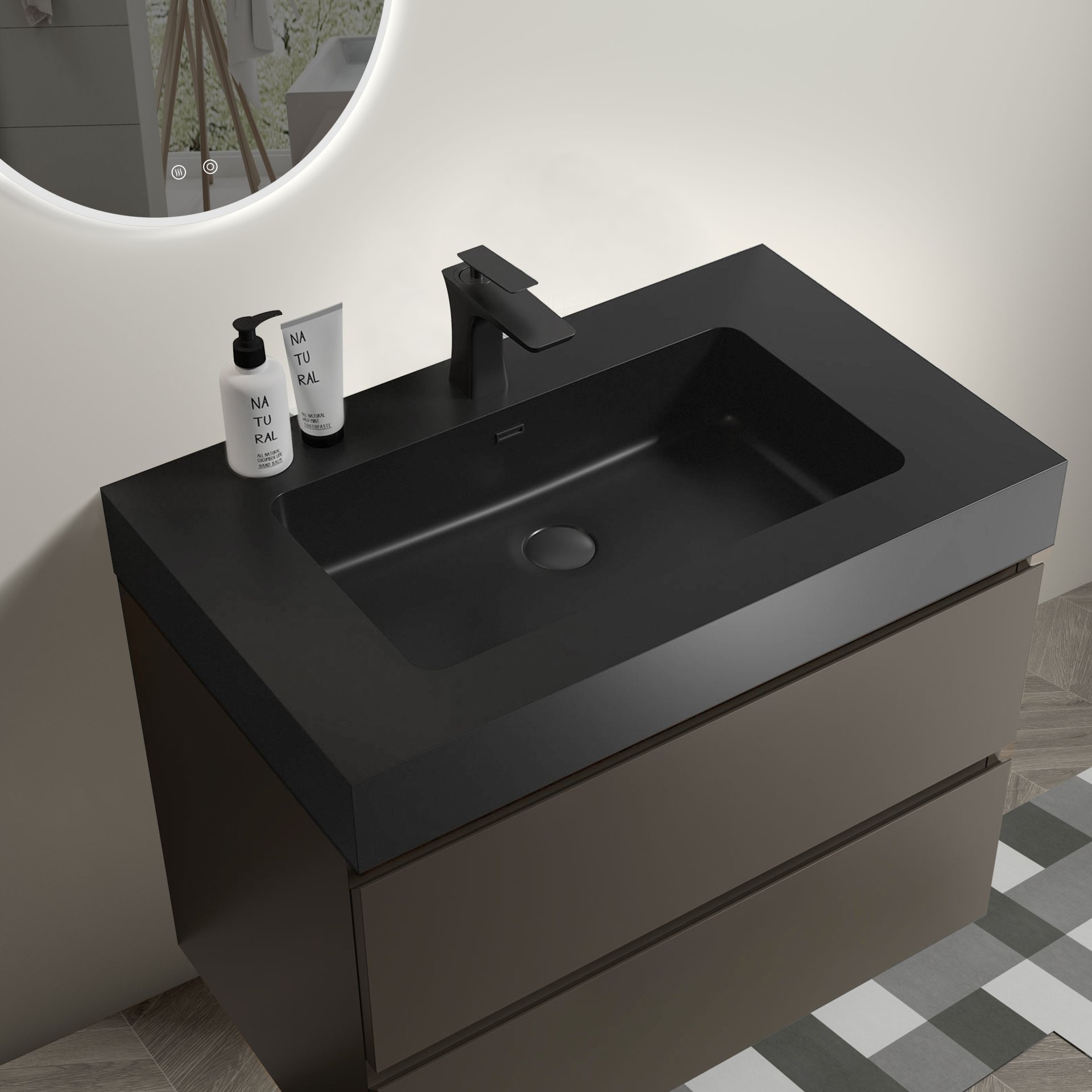 Alice - 30" Bathroom Vanity With Sink, Large Storage Wall Mounted Floating Bathroom Vanity For Modern Bathroom, One-Piece Black Sink Basin Without Drain And Faucet - Black / Gray - Image 5