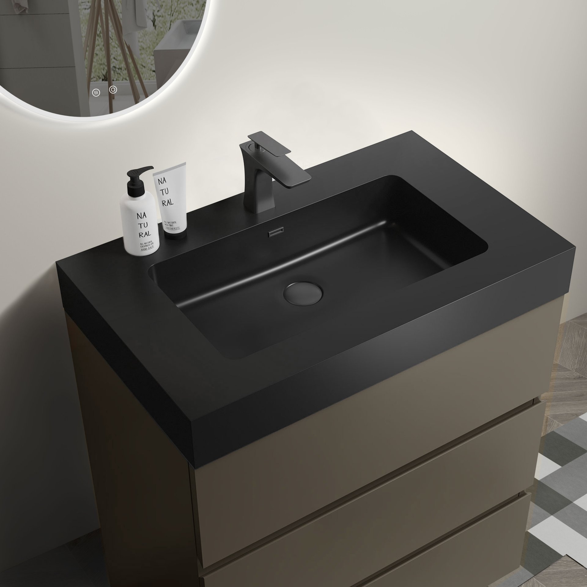 Alice - 30" Bathroom Vanity With Sink, Large Storage Freestanding Bathroom Vanity For Modern Bathroom, One-Piece Black Sink Basin Without Drain And Faucet - Black / Gray - Image 5