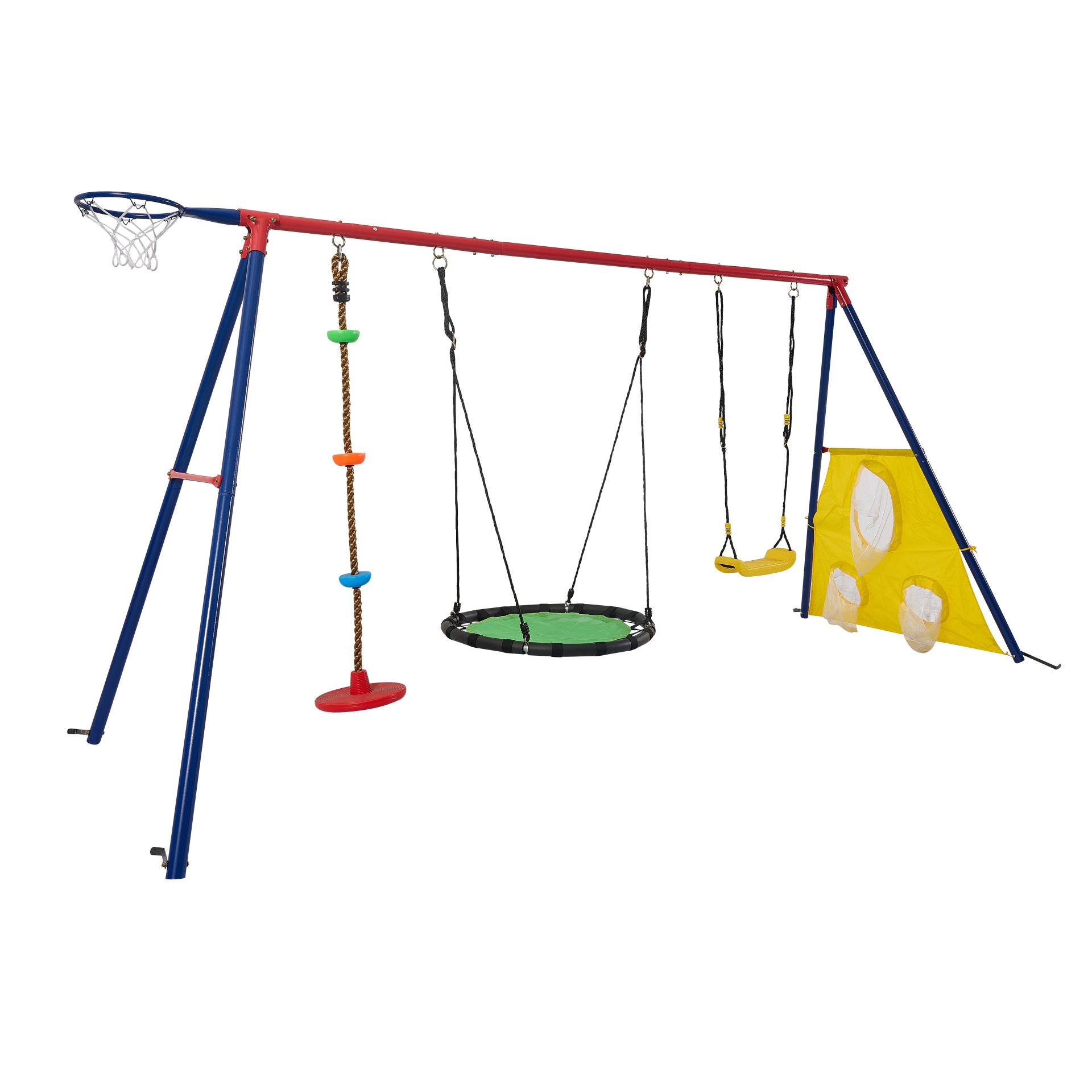 5 In 1 Swing Set With Textilene Swing And Tree Swing Disc Metal Plastic Safe Swing Seat For Outdoor Playground - Blue / Green - Image 9