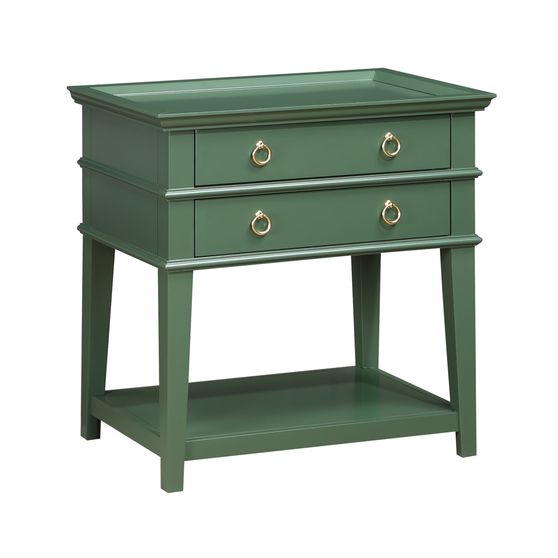 Carmona - 2 Drawer Tray Top Nightstand Ring Pulls - Antique Green - Image 10