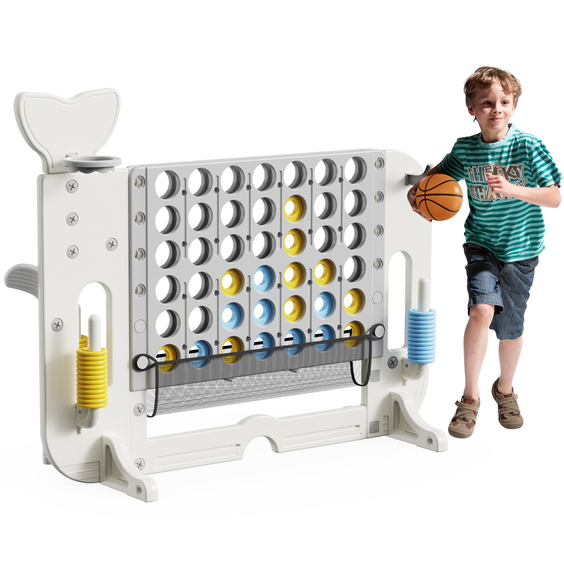 4 To Score Giant Game Set With Mesh Bag & Jumbo Connect 4 - White / Gray - Image 9