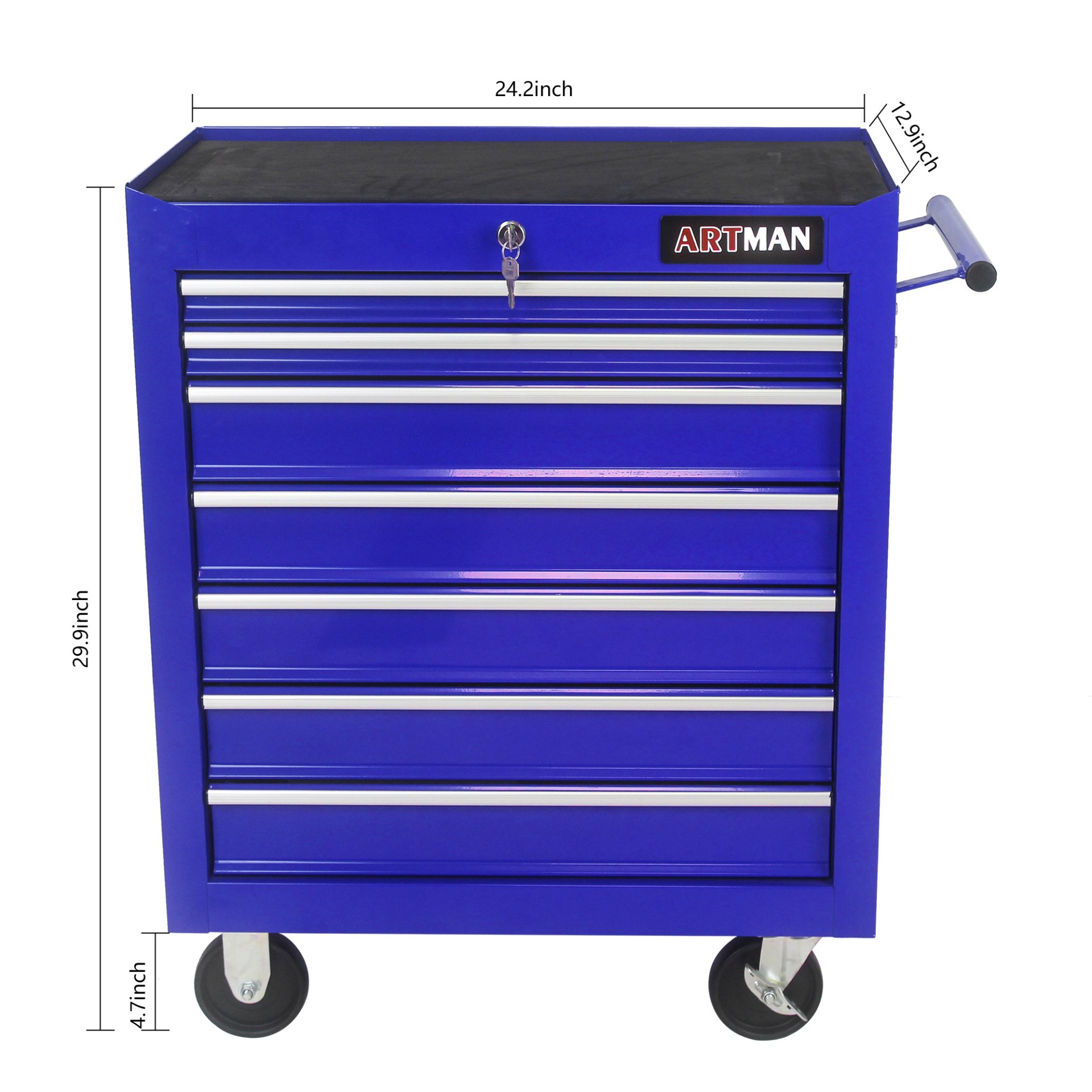 7 Drawers Multifunctional Tool Cart With Wheels - Blue - Image 3