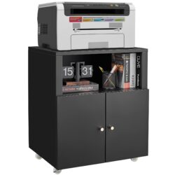 Mobile Printer Stand With Wheels And File Cabinet - Black