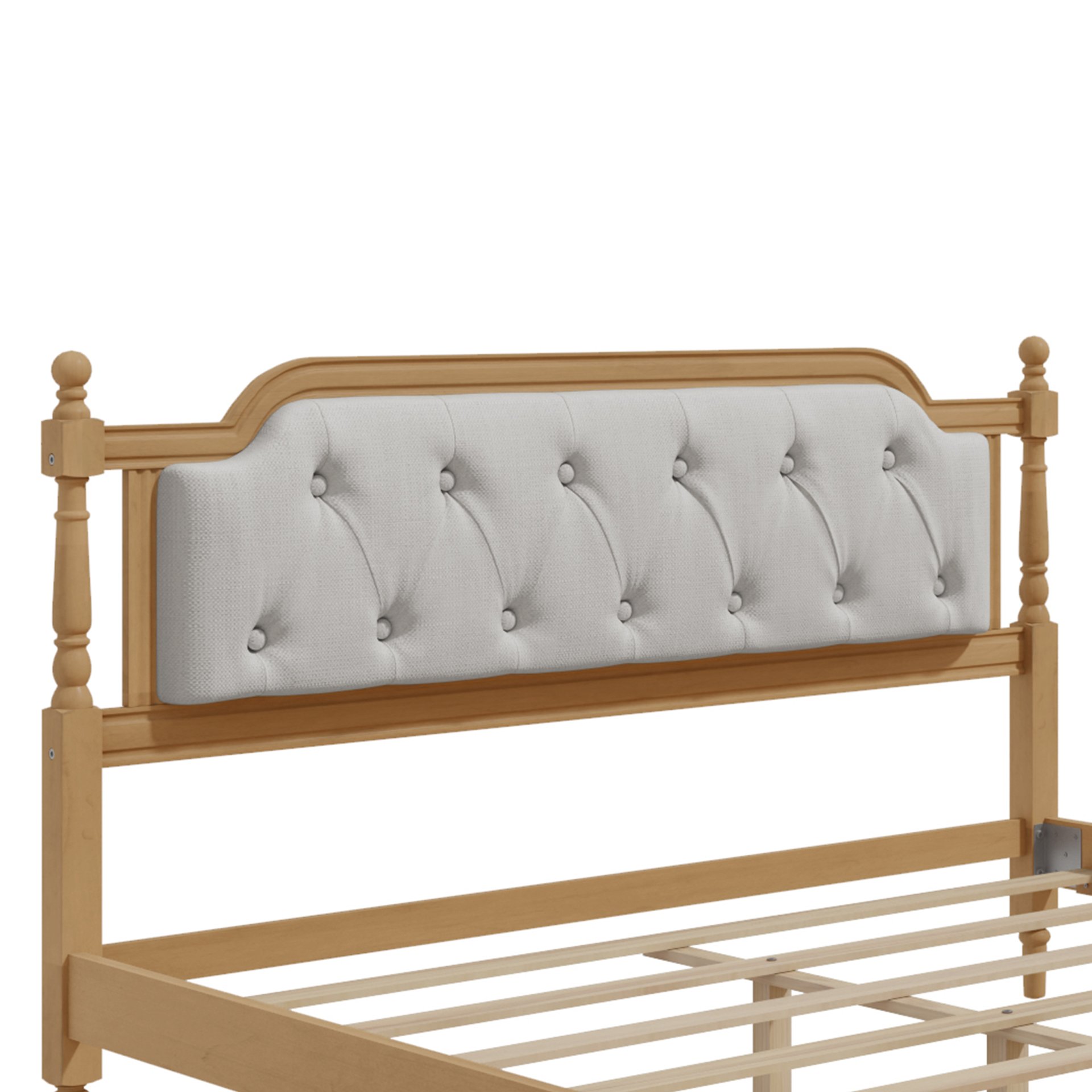 Traditional Style Solid Bed Frame With Upholstered Tufted Headboard, No Box Spring Needed, Queen Size - Antique Walnut - Image 7