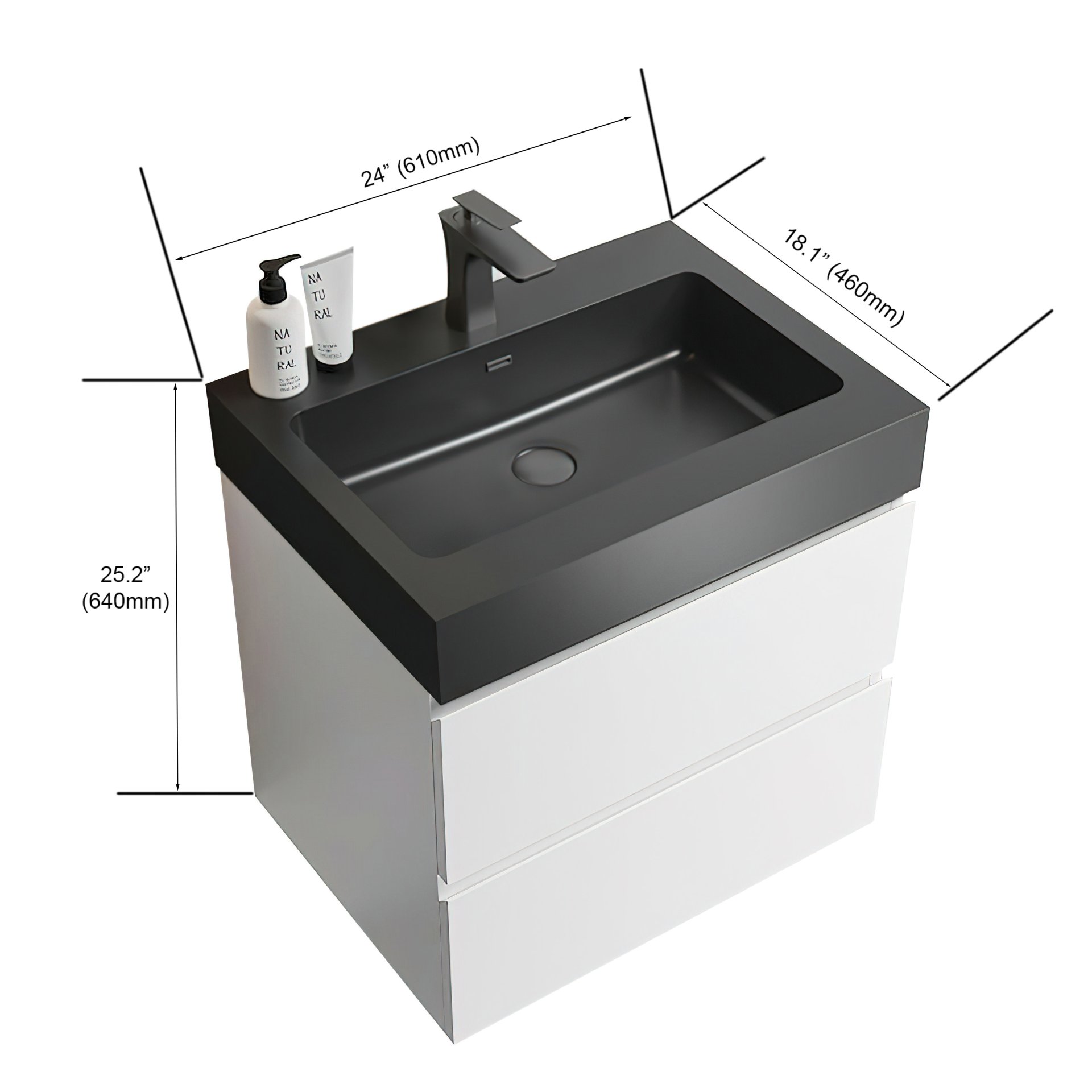 Alice - 24" Bathroom Vanity With Sink, Large Storage Wall Mounted Floating Bathroom Vanity For Modern Bathroom, One-Piece Black Sink Basin Without Drain And Faucet - White / Black - Image 3
