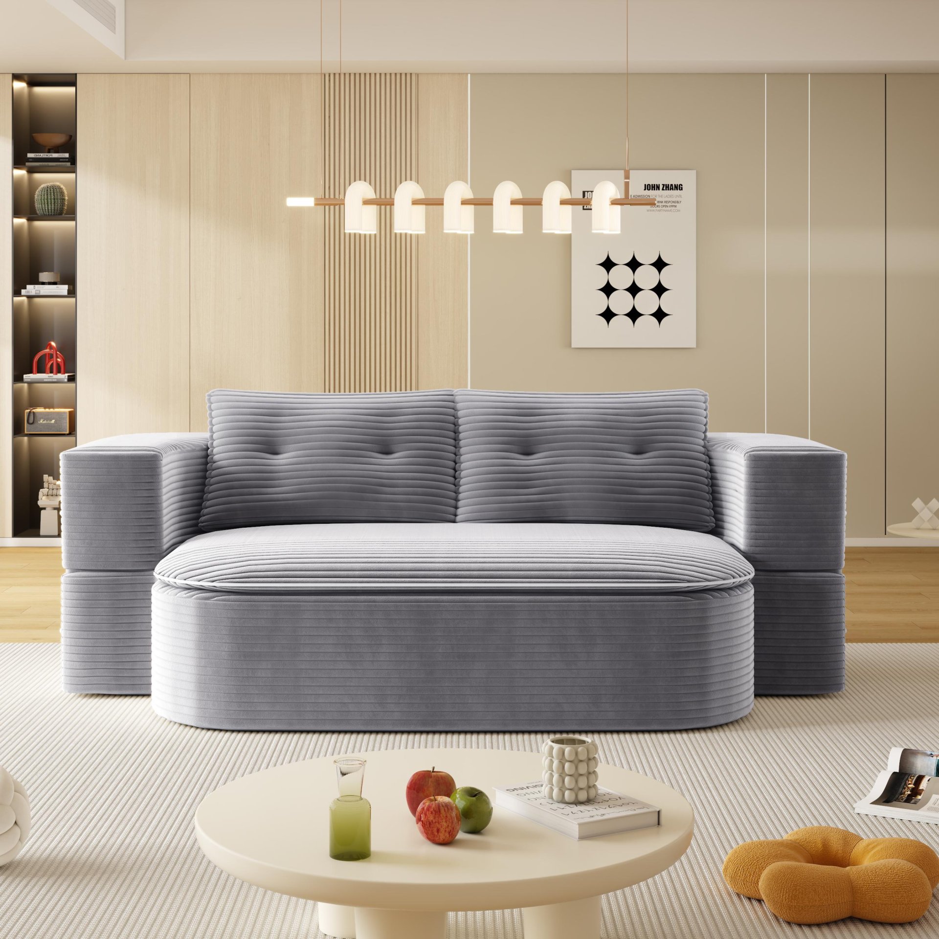 2 In 1 Foldable Sofa Plush Corduroy Sofa Convertible Floor Sofa Bed Deep Seating With Multi Functional Blanket Suitable For Living Rooms - Light Gray - Image 3