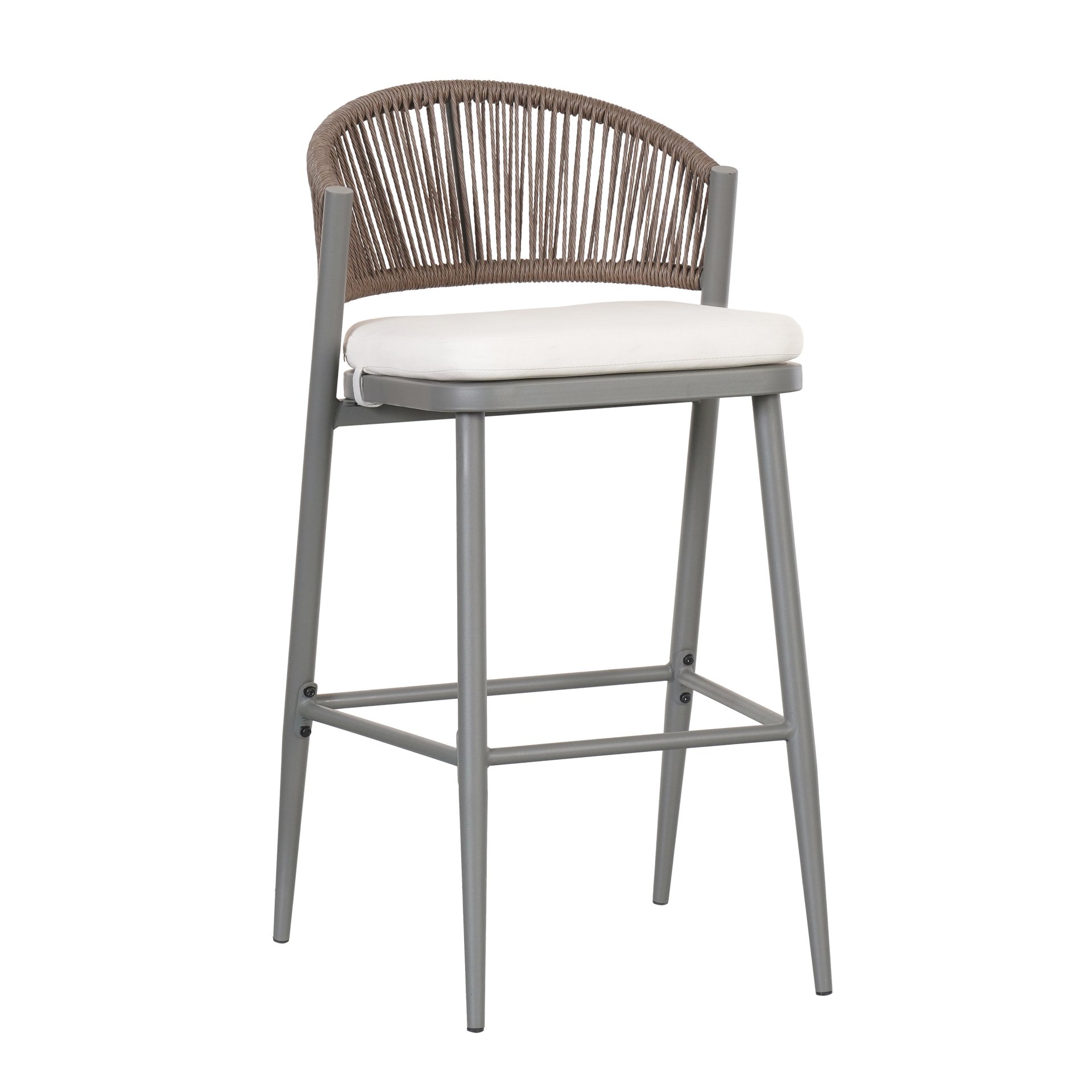Outdoor Bar Height Metal Frame Counter Stools With Scallop Shaped Backrest & Water Resistant Cushions (Set of 2) - Matte Gray - Image 13