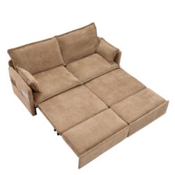 Pull Out Sofa Bed, 3 In 1 Corduroy Convertible Sleeper Sofa Couch, Side Storage, And USB / C Type Charging Ports Chair For Living Room - Khaki