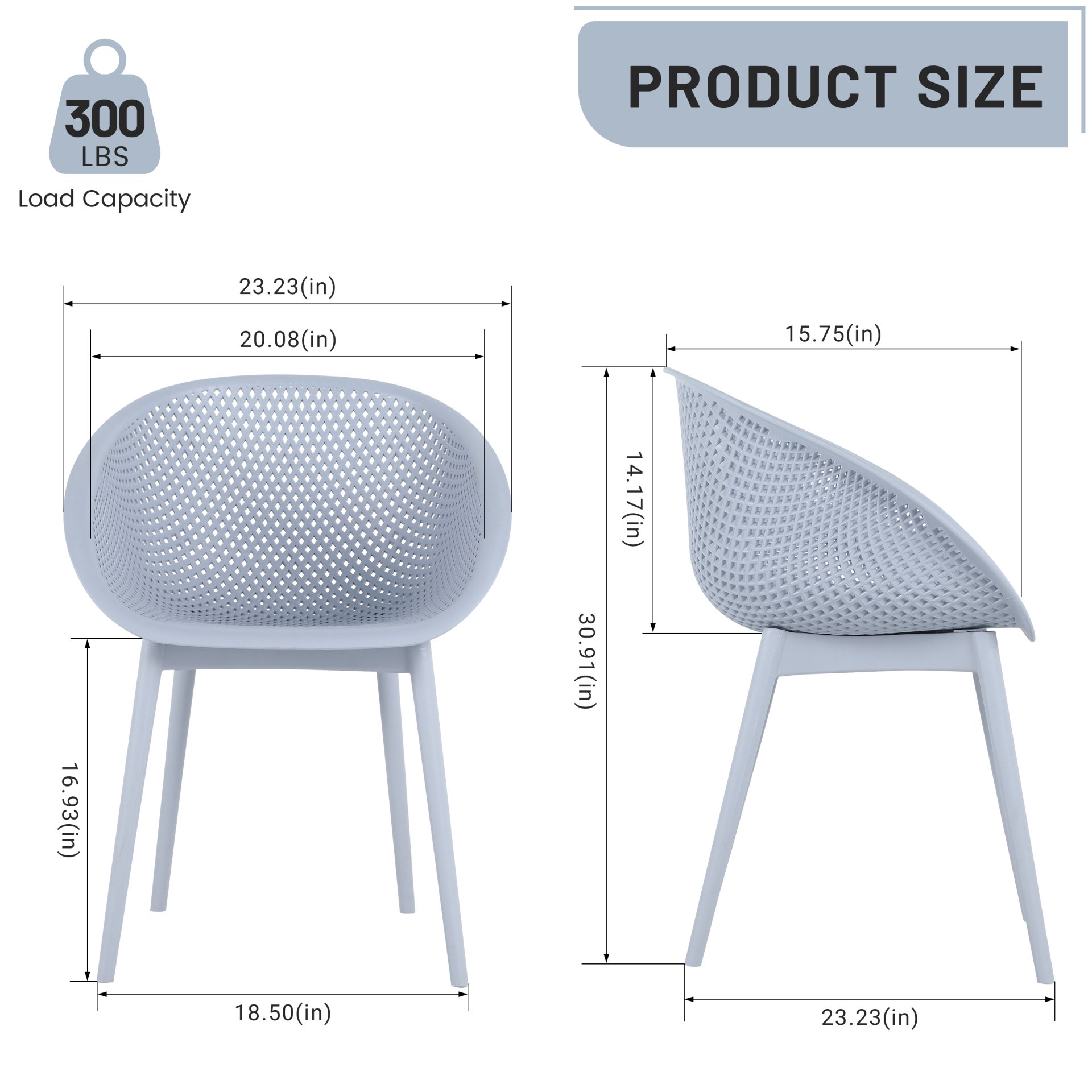 2 Piece Durable Single Chair With Mesh Hollow Out Design - Light Gray - Image 9