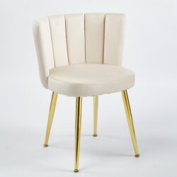 Modern Dining Chair (Set of 2) With Velvet Backrest And Golden Iron Legs For Dining Room - White
