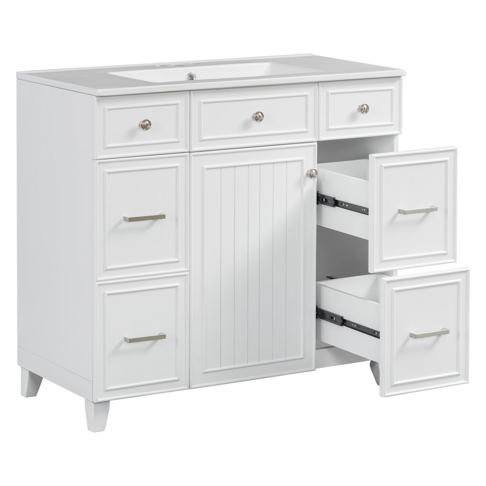 36" Bathroom Vanity With Sink, Soft Close Doors, And Adjustable Shelves Solid Frame - White - Image 13
