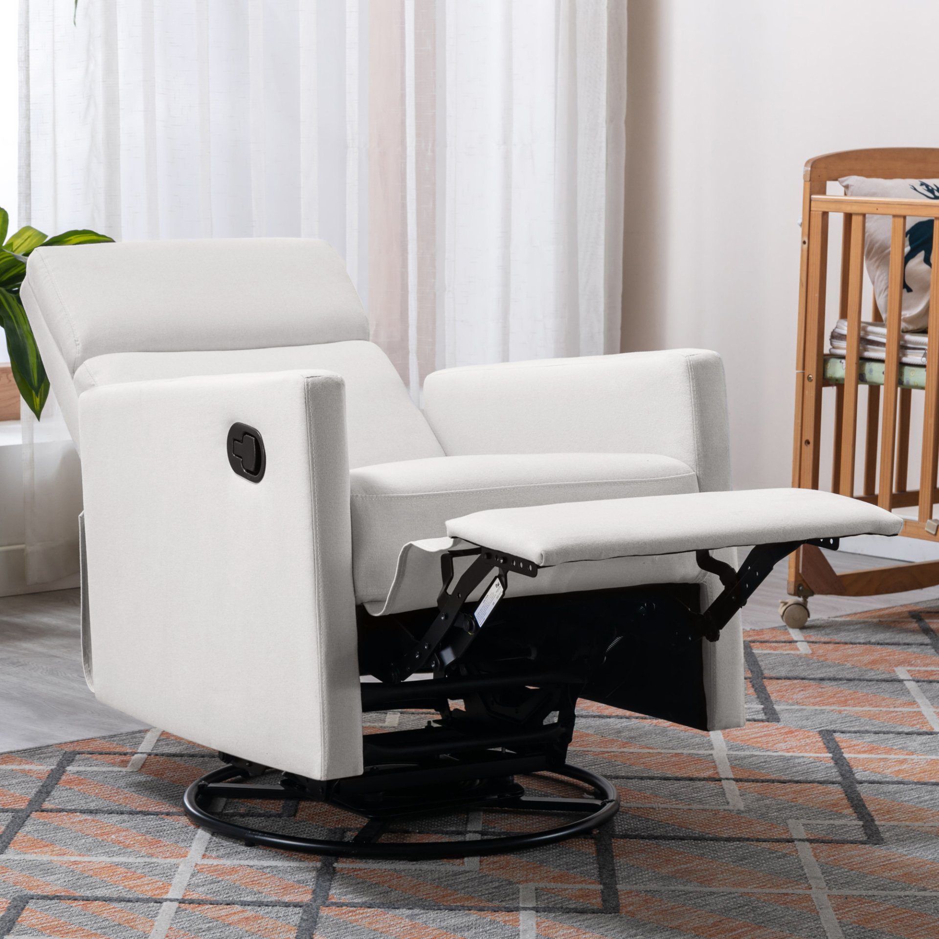 Modern Upholstered Rocker Nursery Chair Plush Seating Glider Swivel Recliner Chair - Beige - Image 9